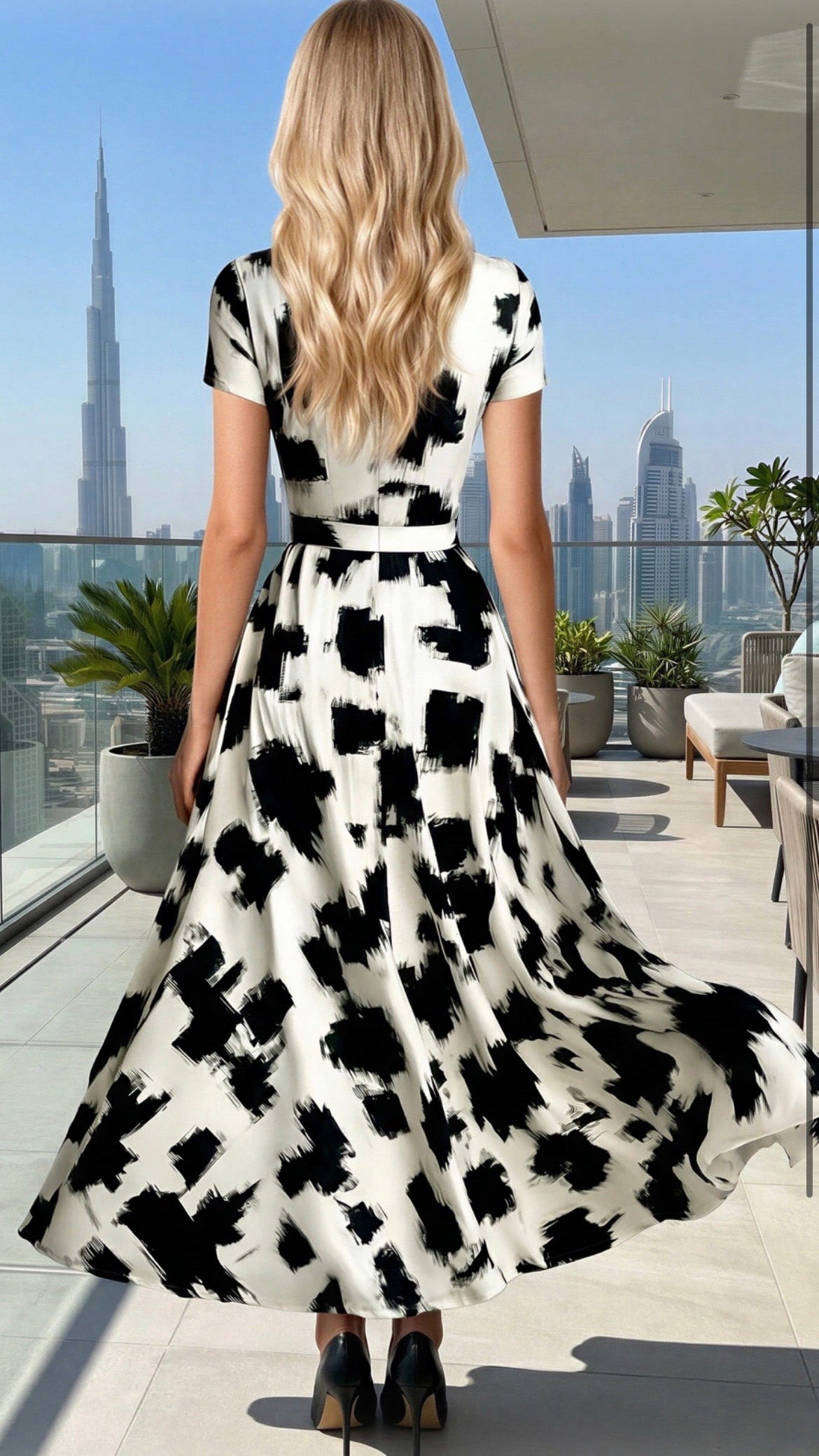 B & W Abstract Maxi Dress