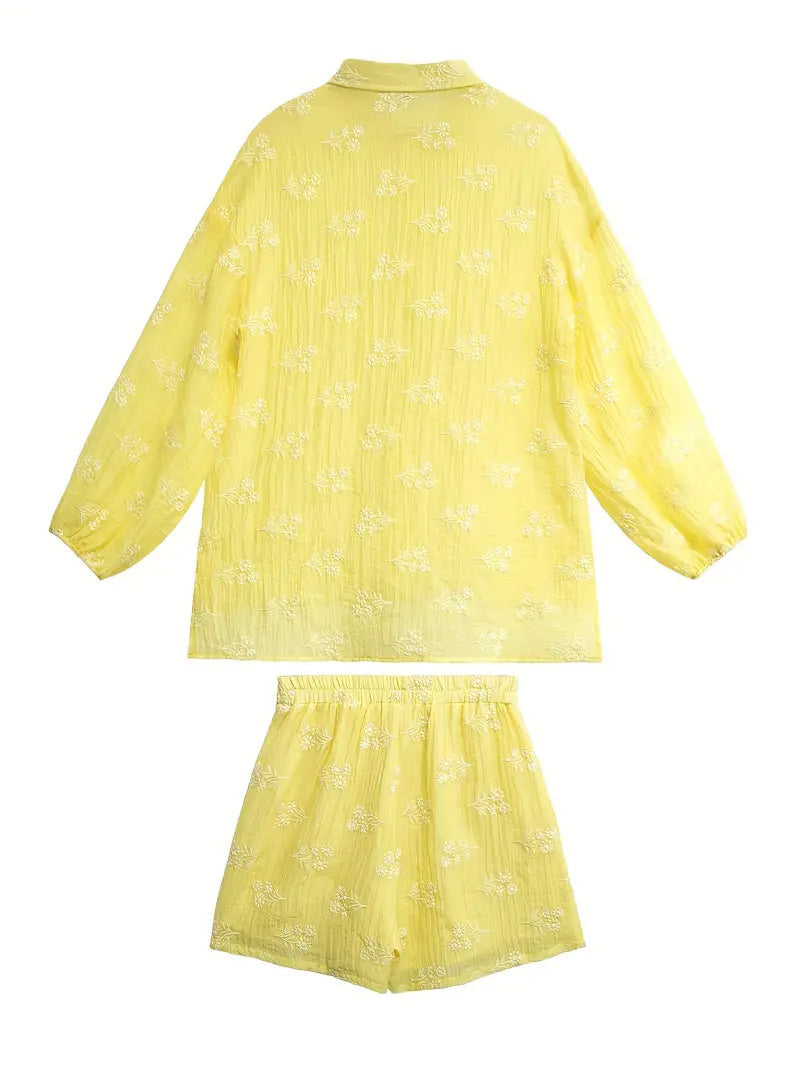 Yellow Daisy Shorts Set