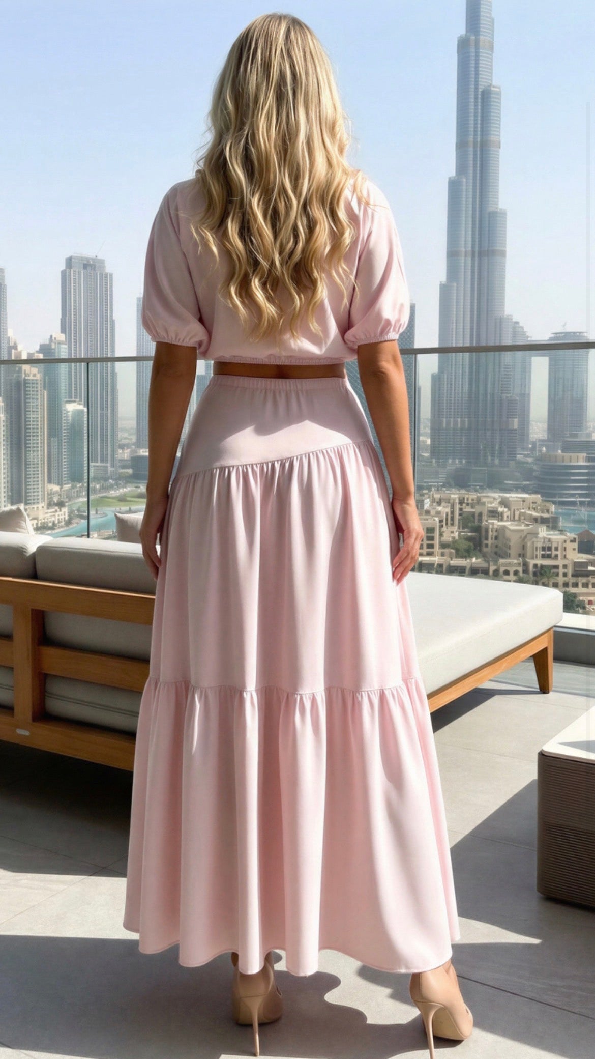 Pale Pinkish Bubble Top & Maxi Skirt