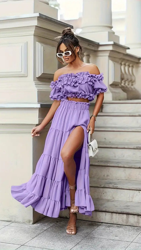 Ruffle Hem Purple Two Piece Set
