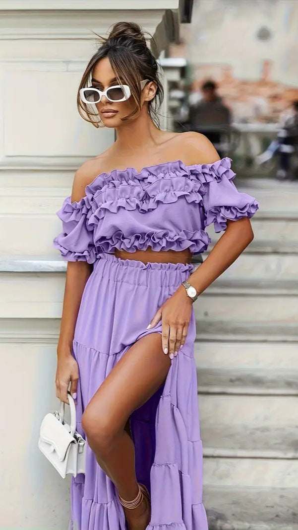 Ruffle Hem Purple Two Piece Set