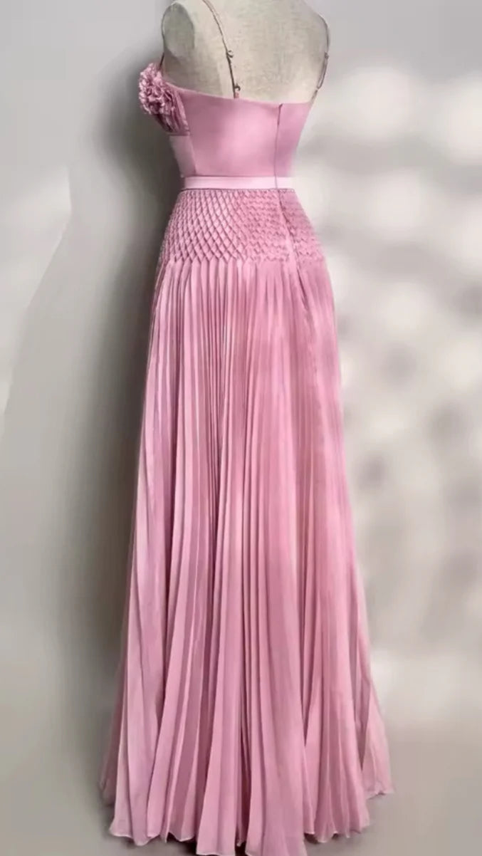 Beautiful Flower Pleated Maxi Dress