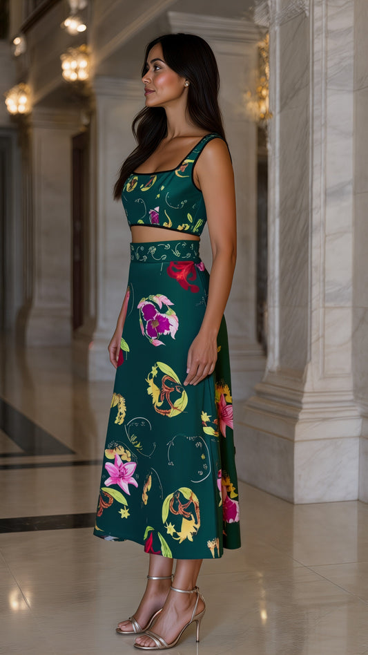 Envy Chic Floral Two-Piece Ensemble Crop Top & Skirt Set
