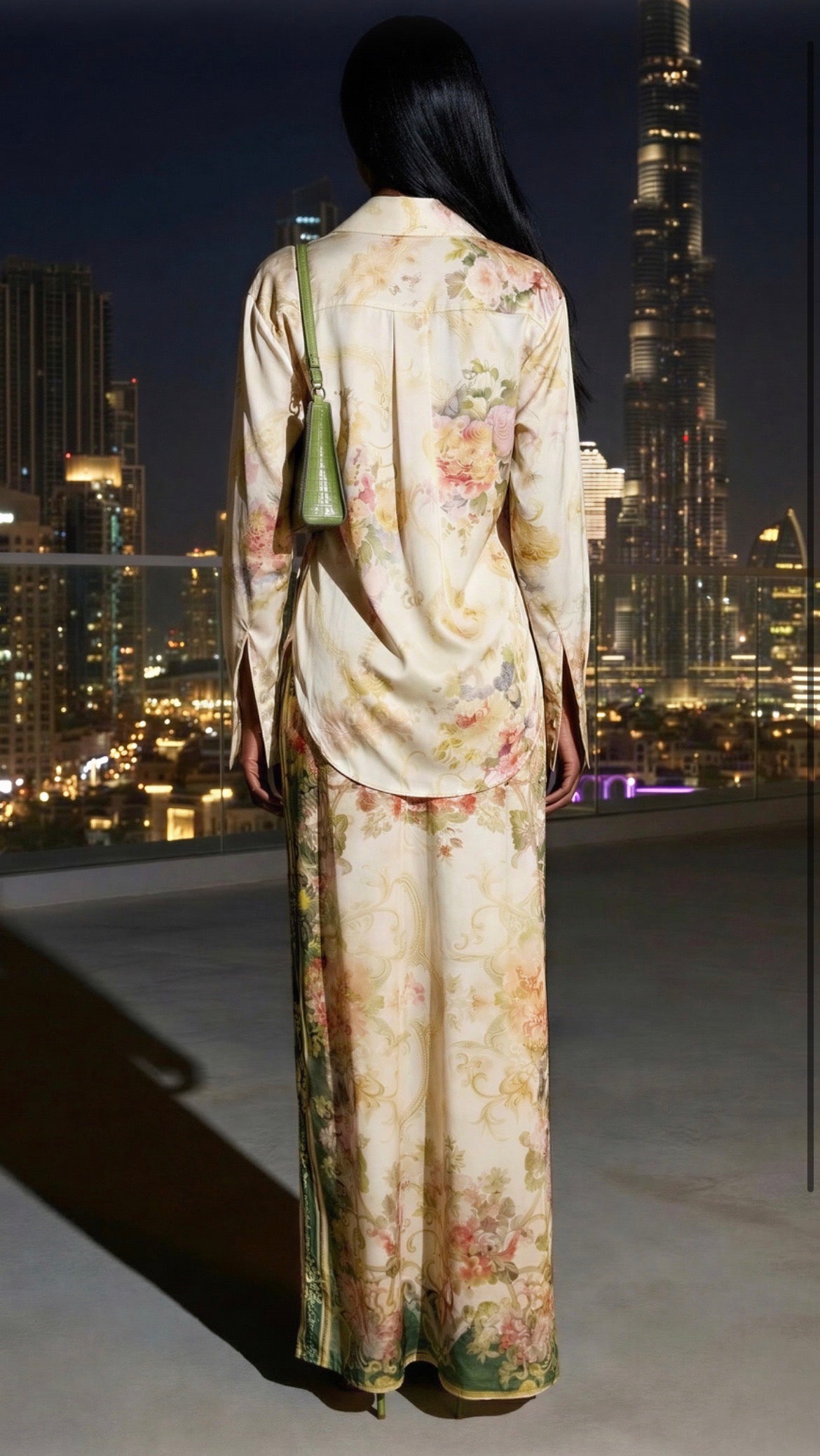 Chic Floral Green & Cream Two Piece