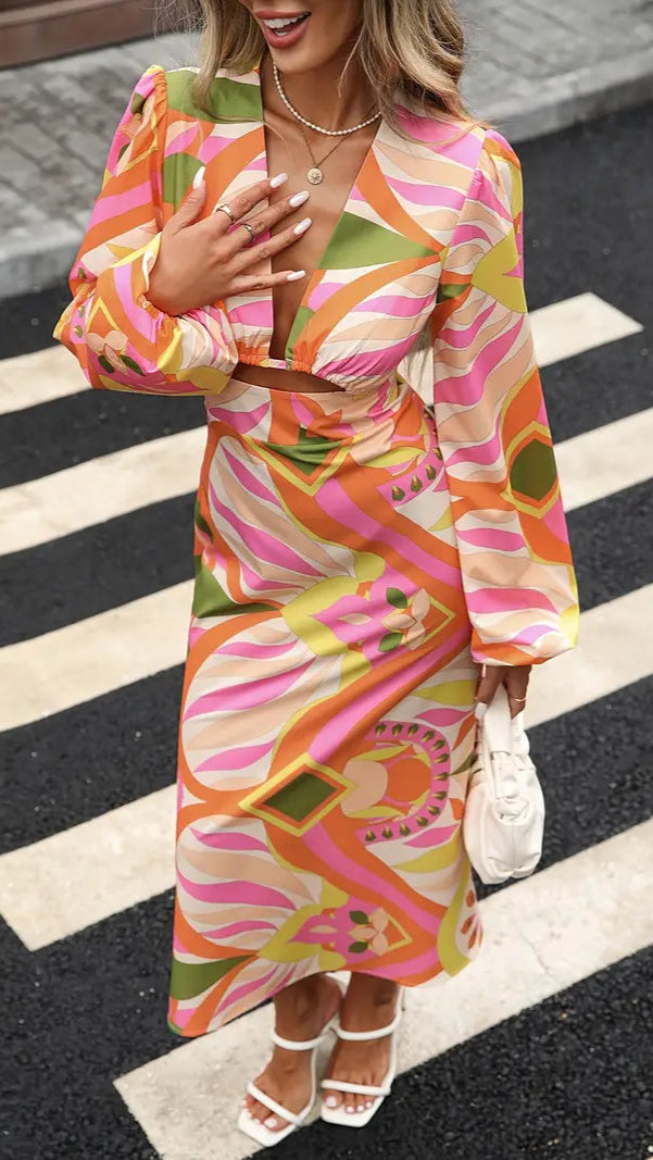 Princess Retro Print Midi Dress