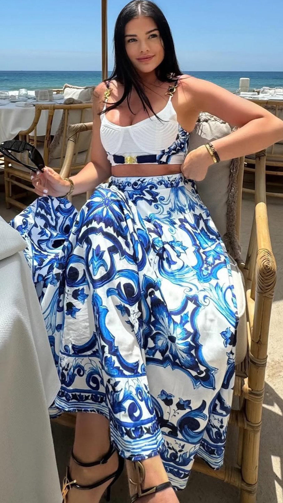 Tile Print Bralette & Skirt - comes in Blue & Red