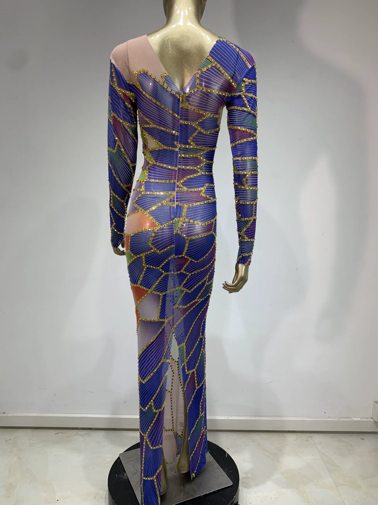 Starlight Express Rhinestones Mesh See Through Maxi Dress
