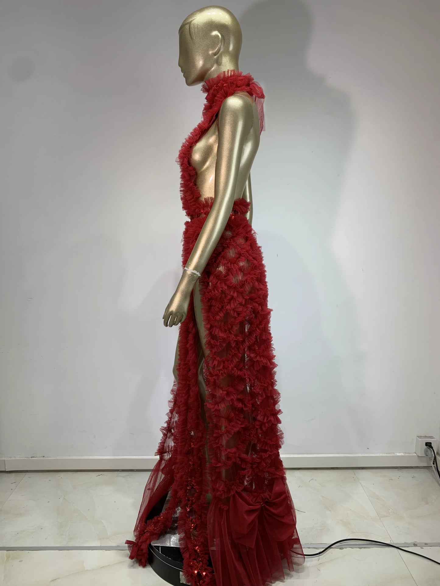 Red Velvet Backless Sequin Dress
