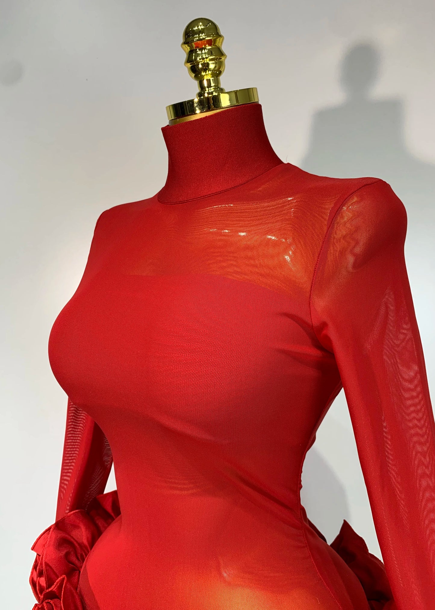 Mesh See through Stereoscopic Flowers Mini Bandage Dress - comes in Red or White