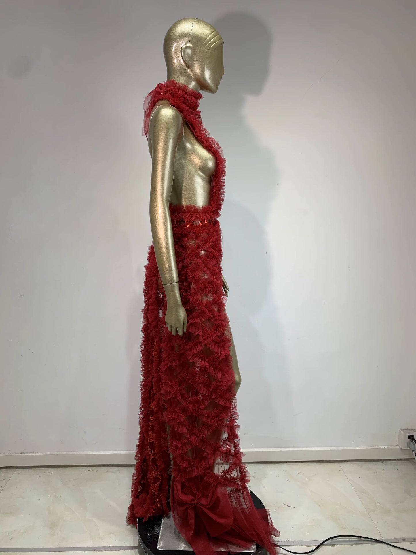 Red Velvet Backless Sequin Dress