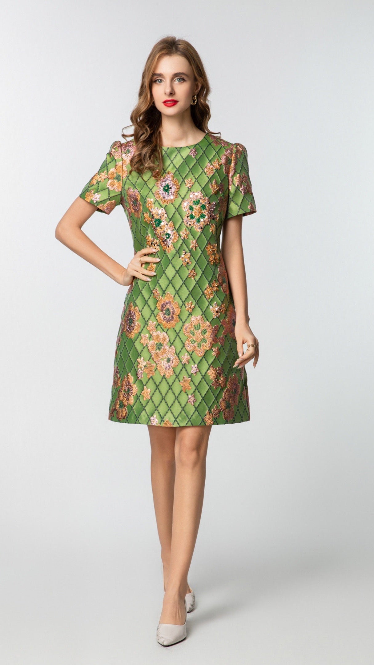 Green Envy Jacquard Embellished / Sequin Mini Dress