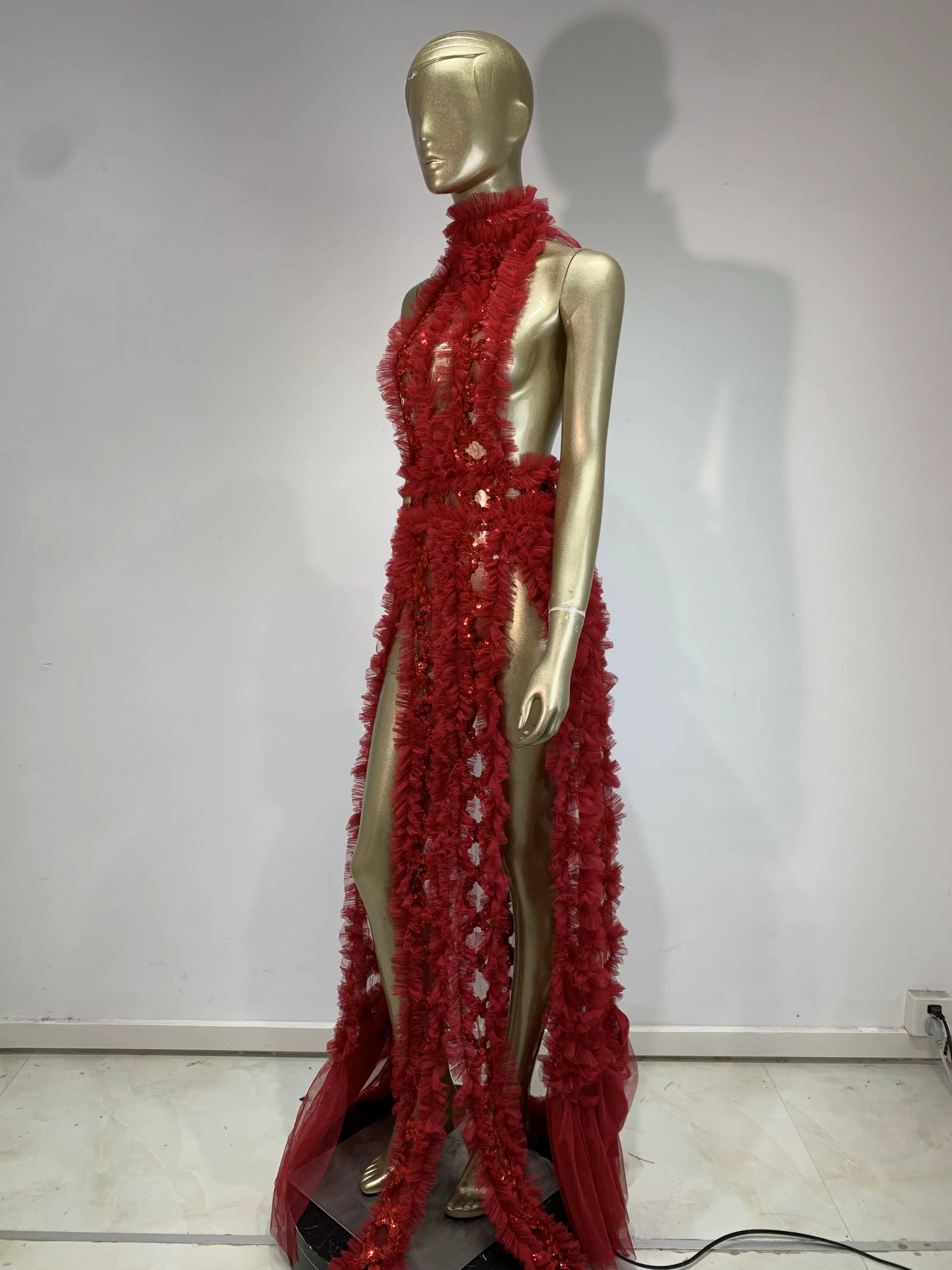 Red Velvet Backless Sequin Dress