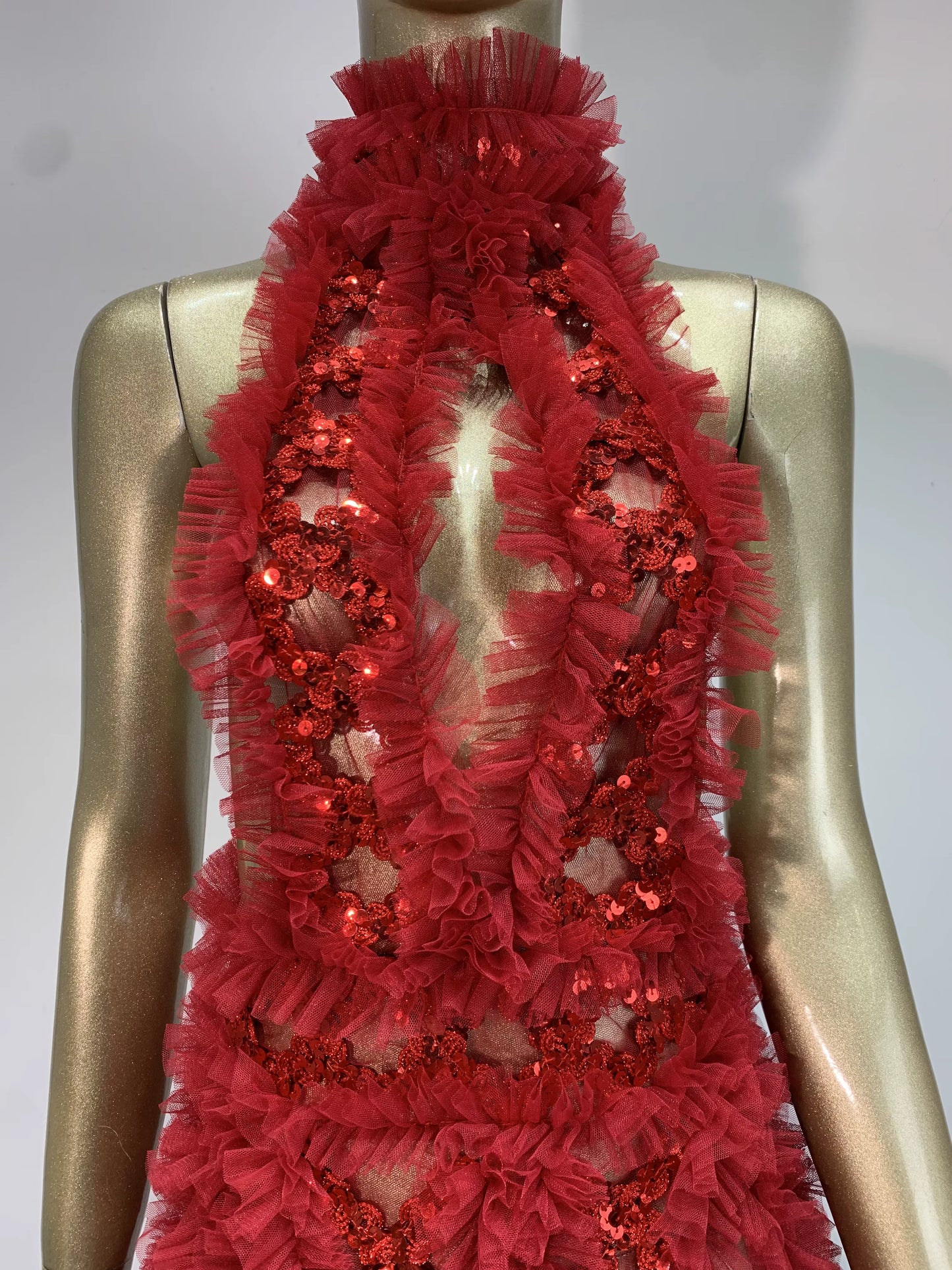 Red Velvet Backless Sequin Dress