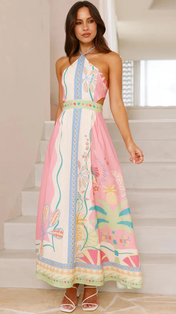 Tropical Bliss Halter Maxi Dress