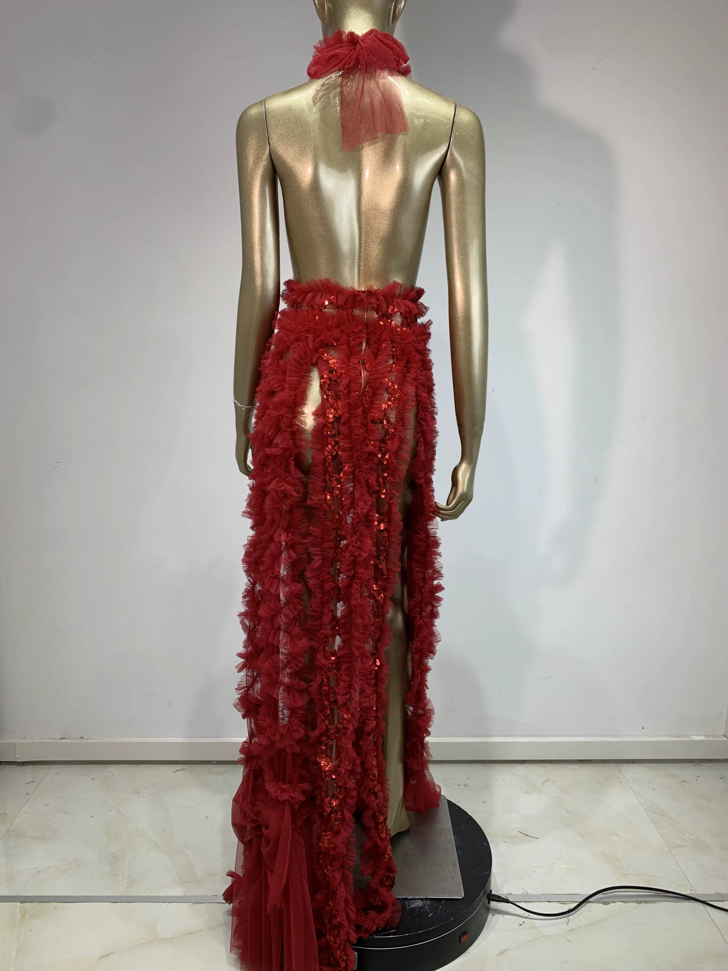 Red Velvet Backless Sequin Dress