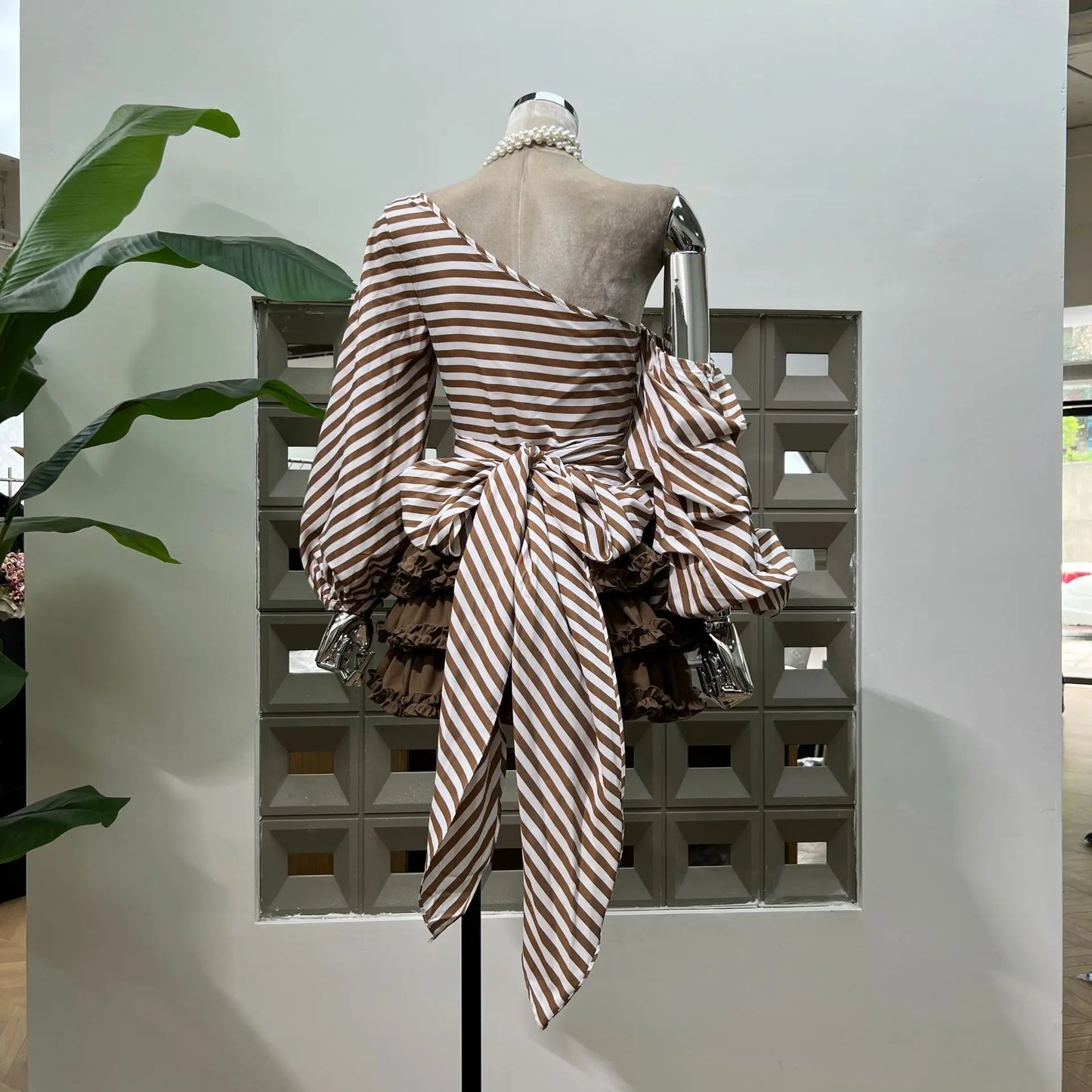 Chic Striped Hybrid Top with Ruffled Skirt (with shorts)
