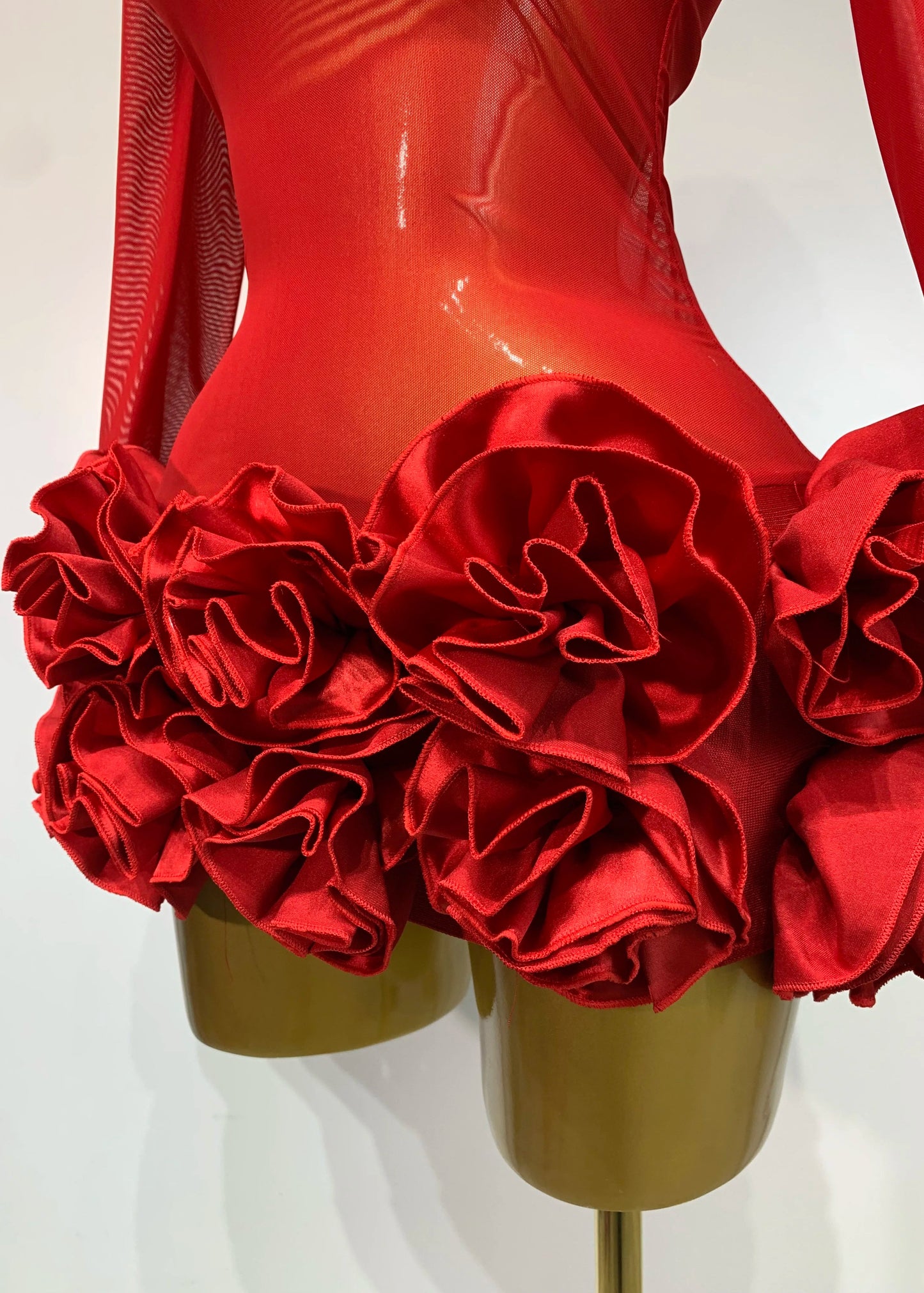 Mesh See through Stereoscopic Flowers Mini Bandage Dress - comes in Red or White
