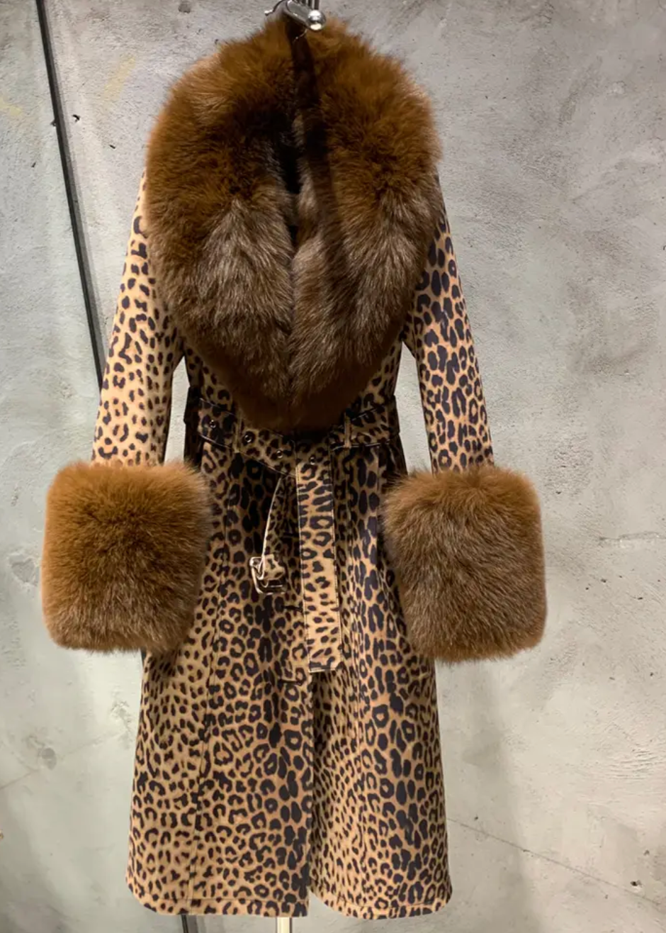 Premium Savannah Leopard Print Luxe Leather & Fur Coat - Comes in 5 Colours