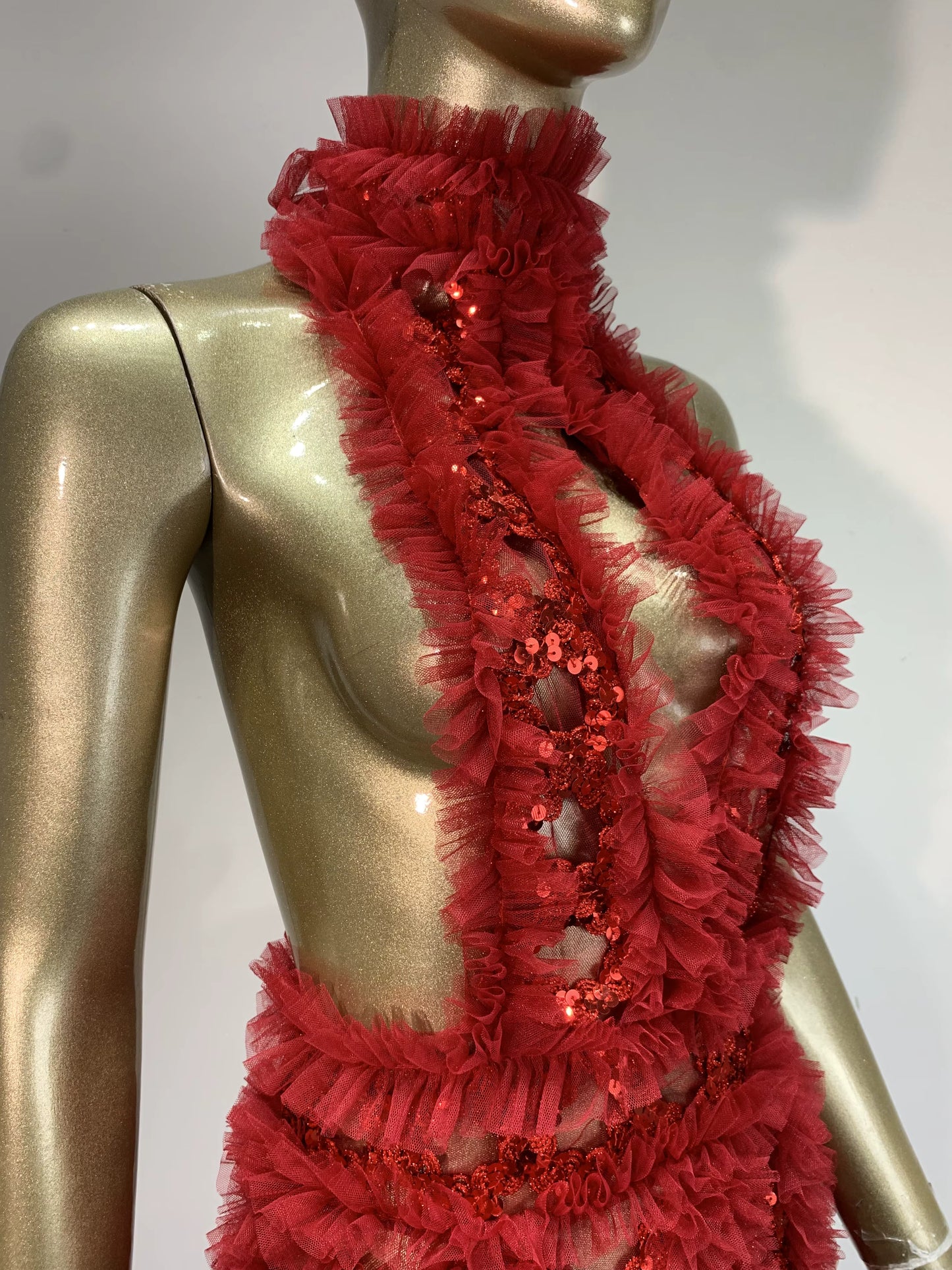 Red Velvet Backless Sequin Dress