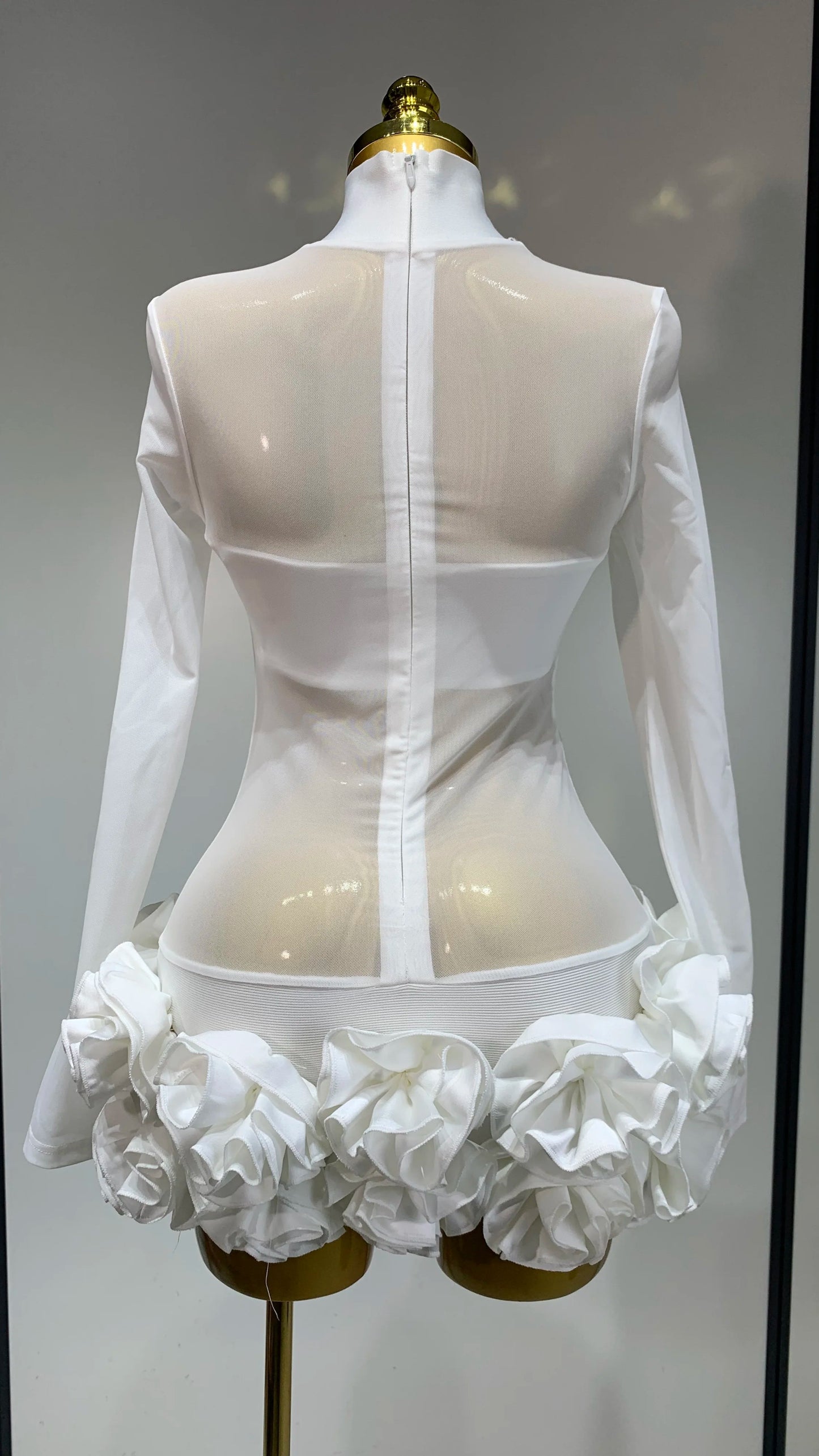 Mesh See through Stereoscopic Flowers Mini Bandage Dress - comes in Red or White