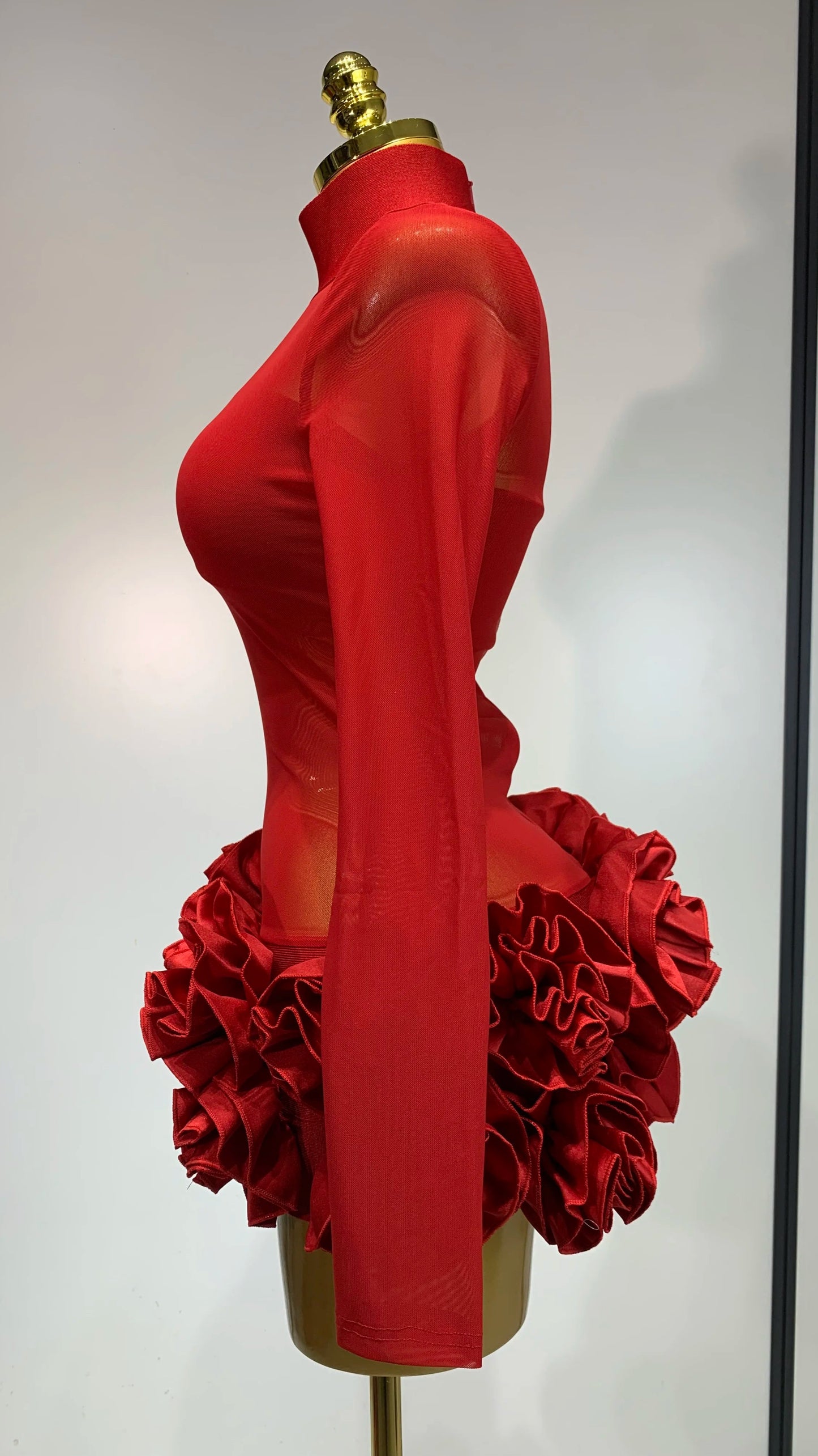 Mesh See through Stereoscopic Flowers Mini Bandage Dress - comes in Red or White
