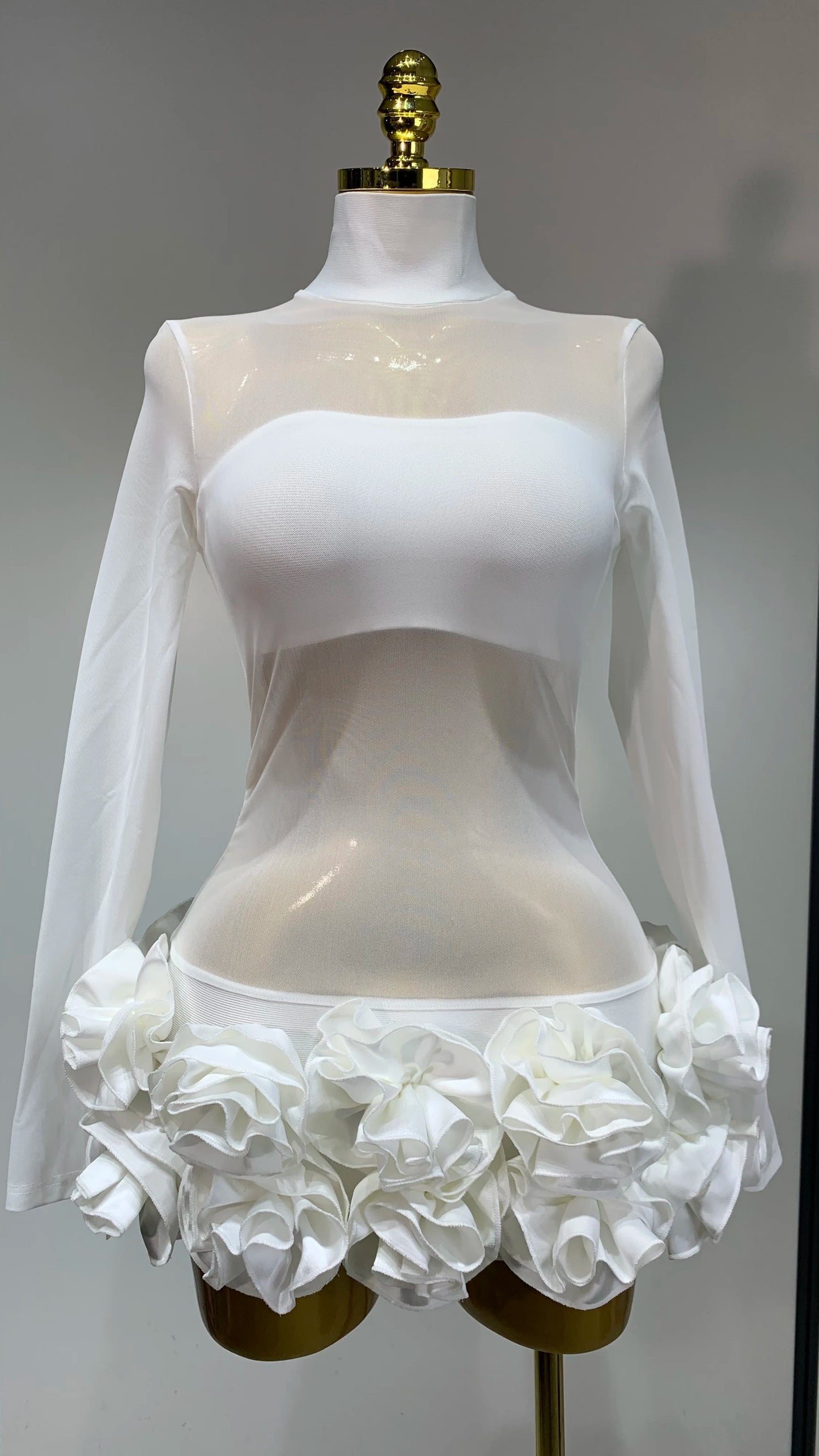 Mesh See through Stereoscopic Flowers Mini Bandage Dress - comes in Red or White