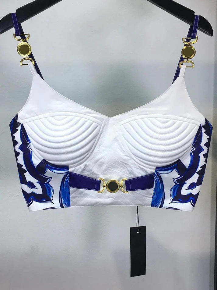 Tile Print Bralette & Skirt - comes in Blue & Red
