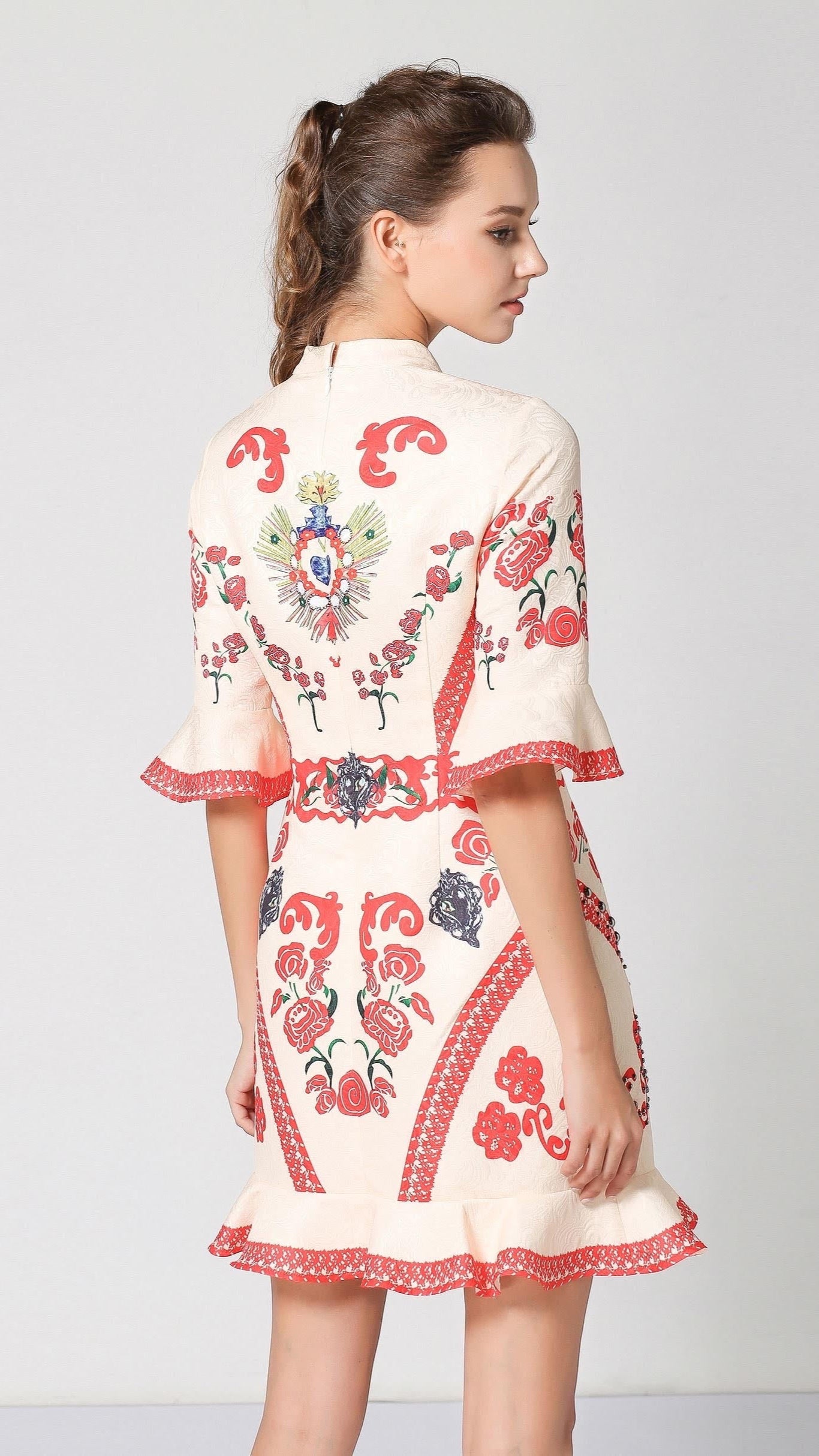 Red & Cream Vintage Peplum Dress