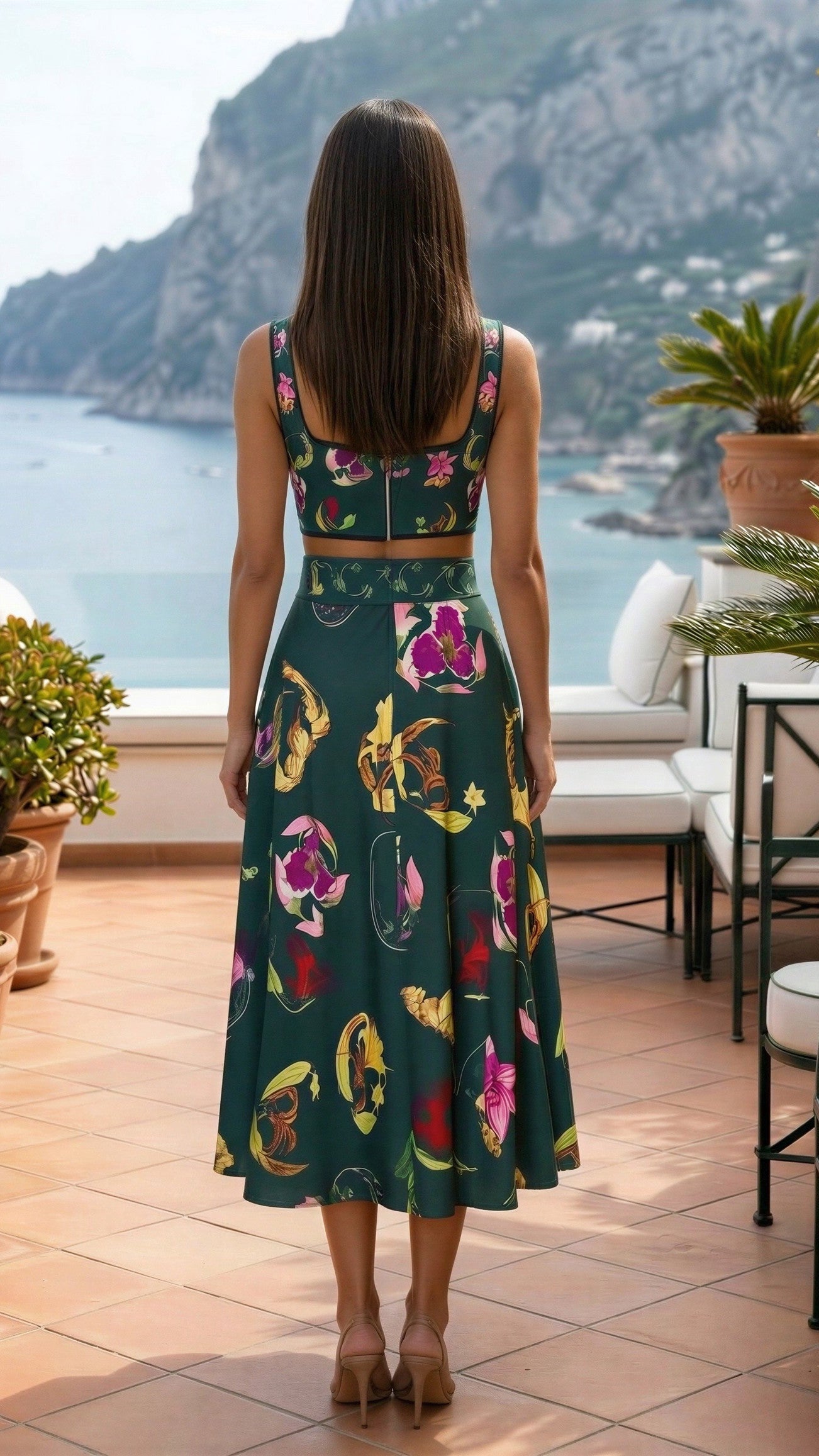 Envy Chic Floral Two-Piece Ensemble Crop Top & Skirt Set