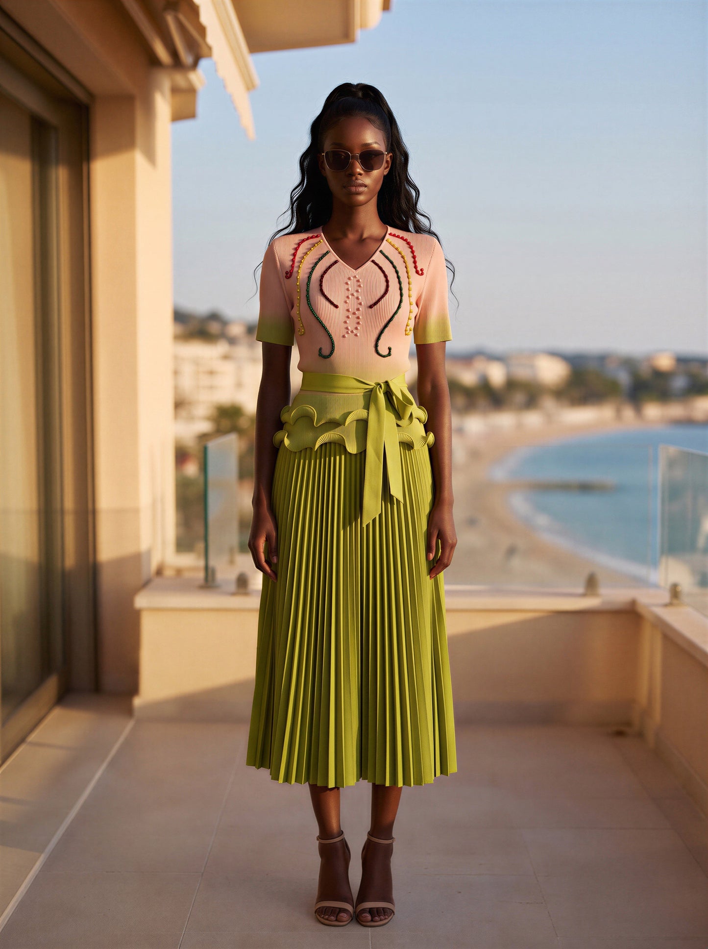 *NEW AW26 Chic Beaded & Embroidered Pleated Midi Dress
