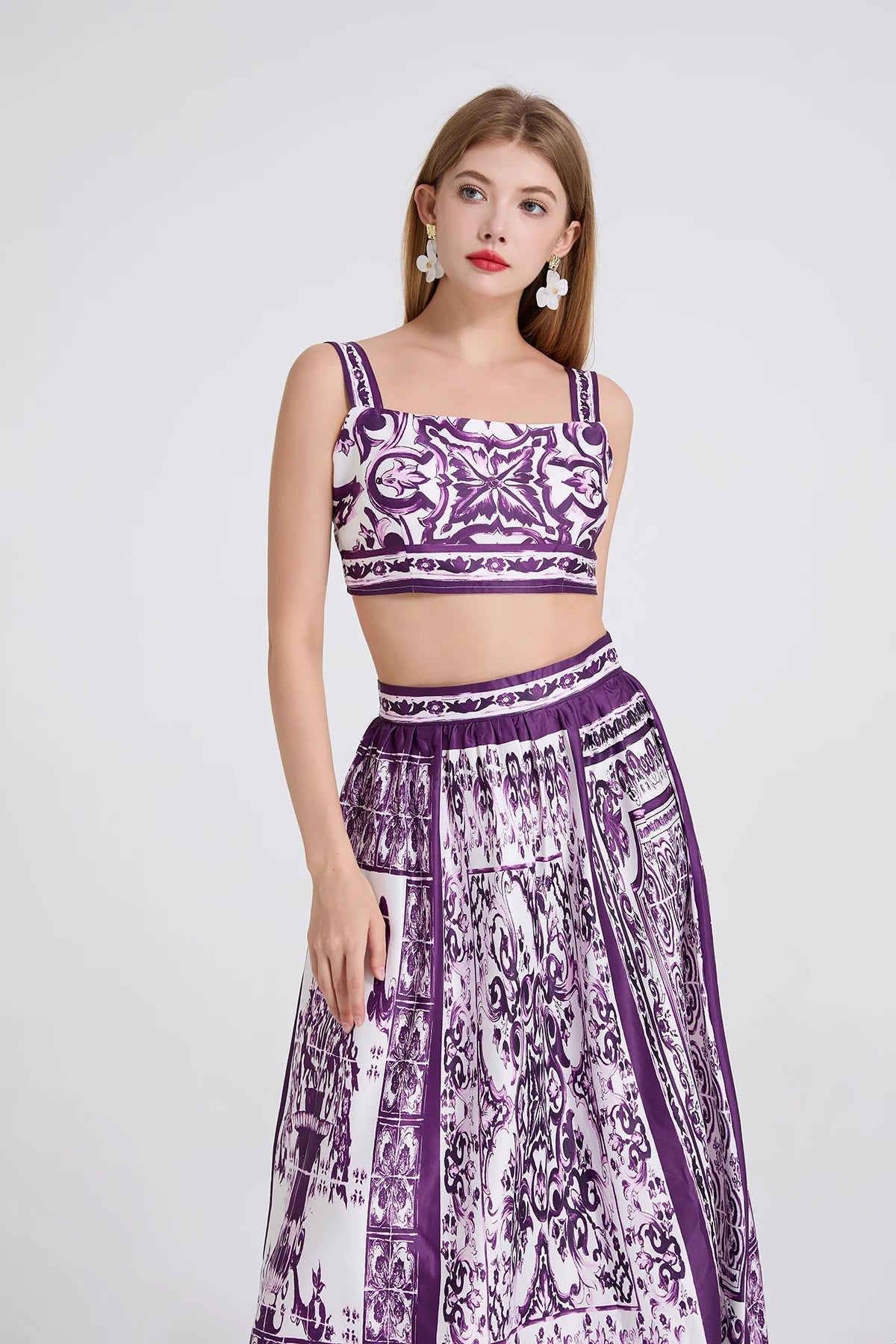 Sweet Purple Bralette & Midi Skirt Set