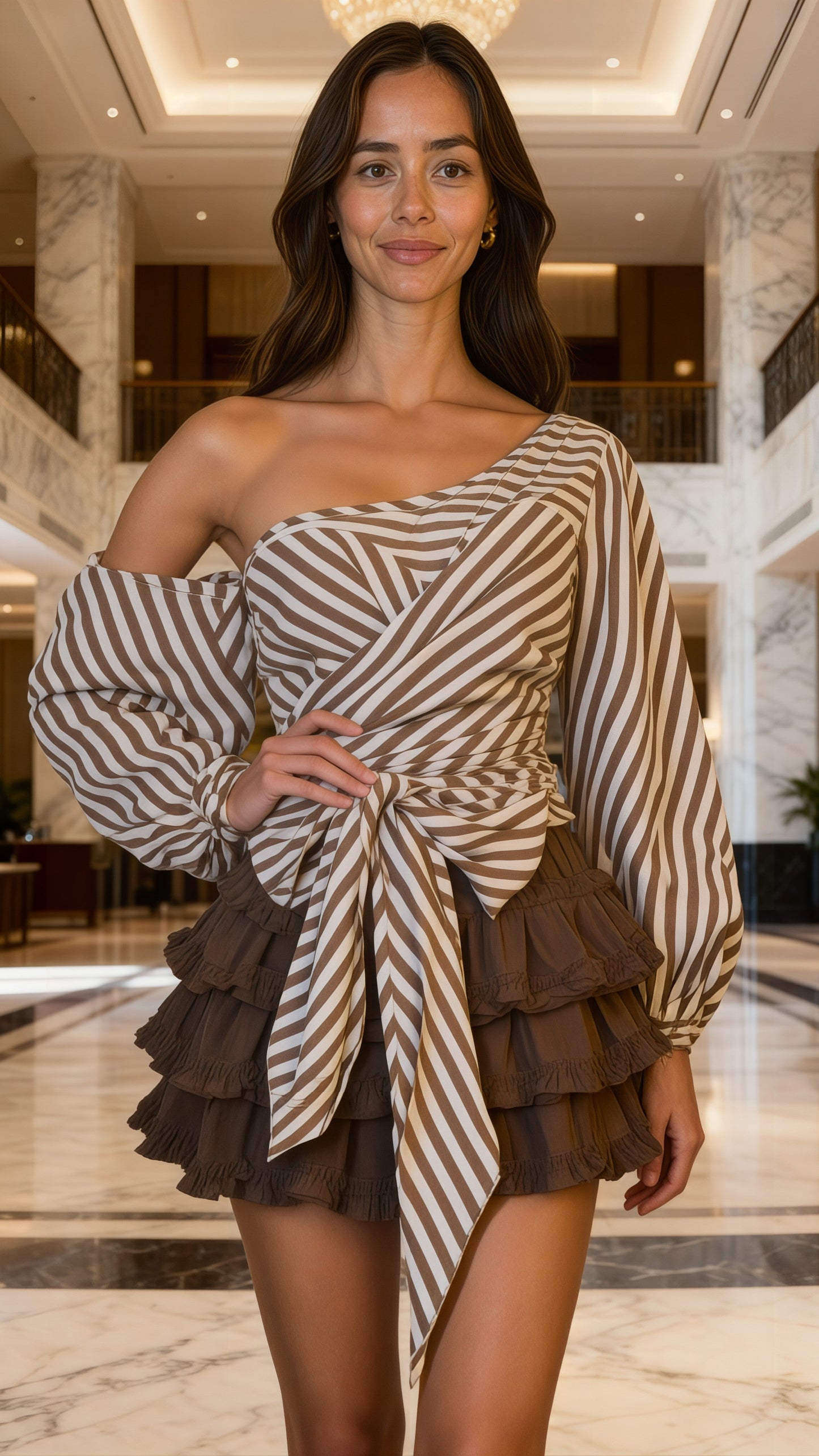 Chic Striped Hybrid Top with Ruffled Skirt (with shorts)