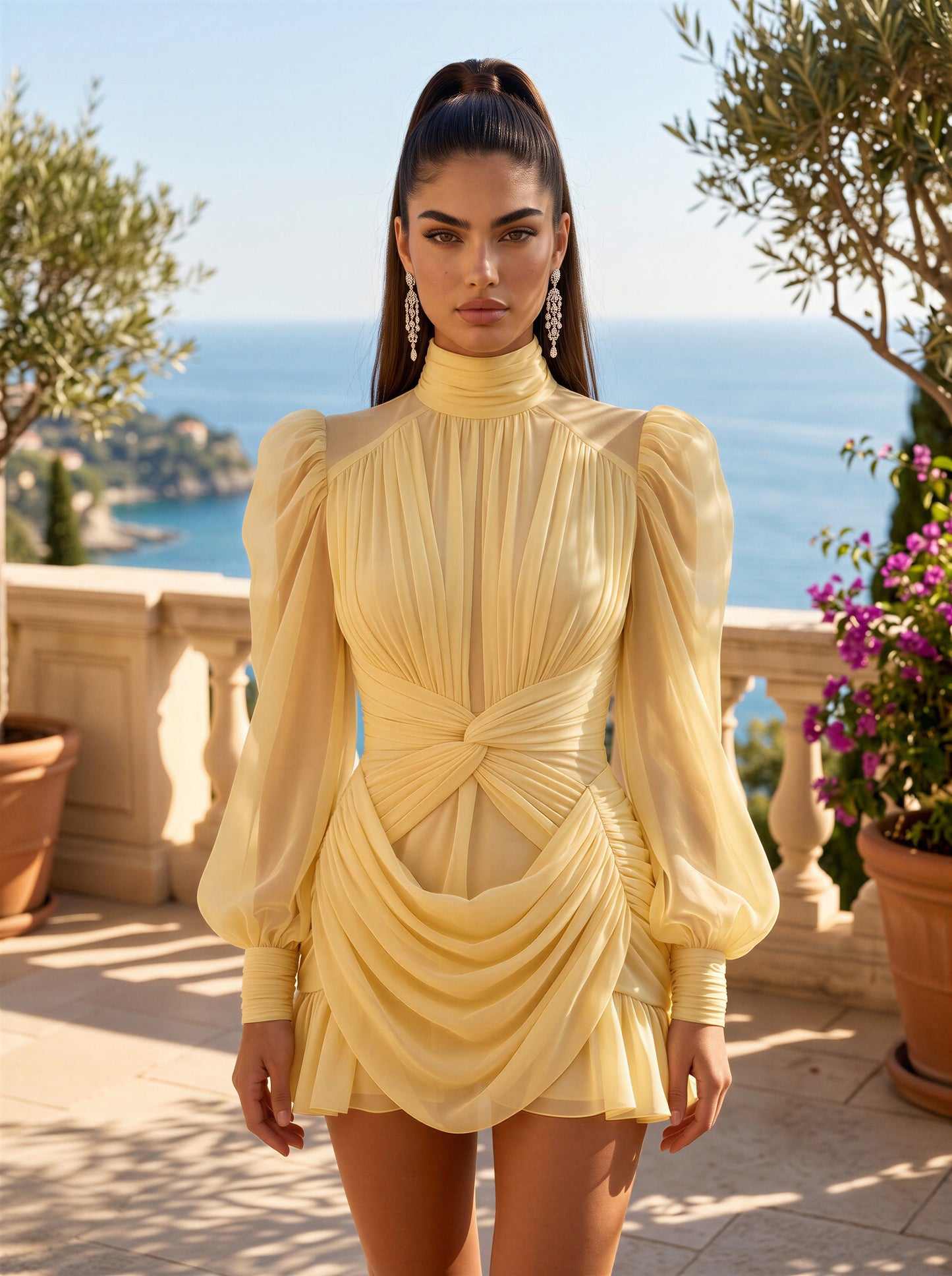 Sunlit Elegance Mini Dress with Statement Sleeves