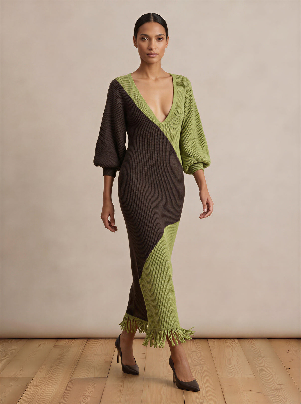 Colour Block Knitted Maxi Dress