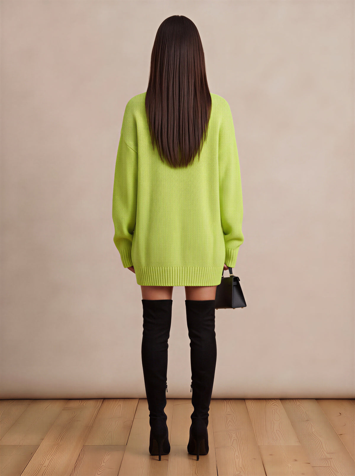 Fluorescent Green Half-Zip High Sweater Dress