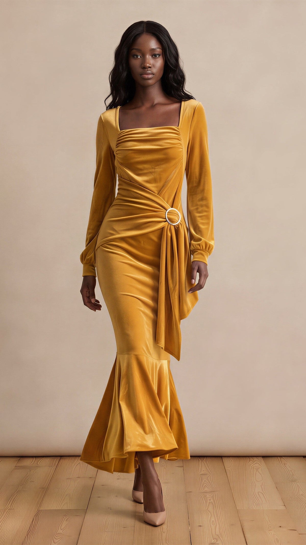 Sweet Oranges Velvet Midi Dress