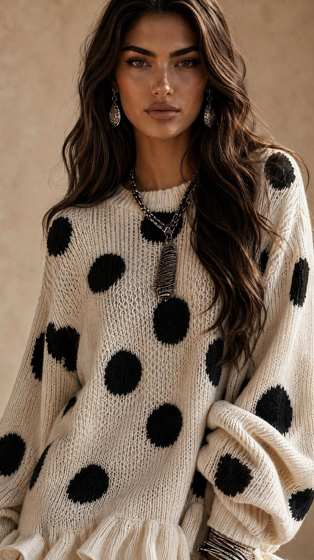 The Coco Dot Ruffle Knit Sweater Dress
