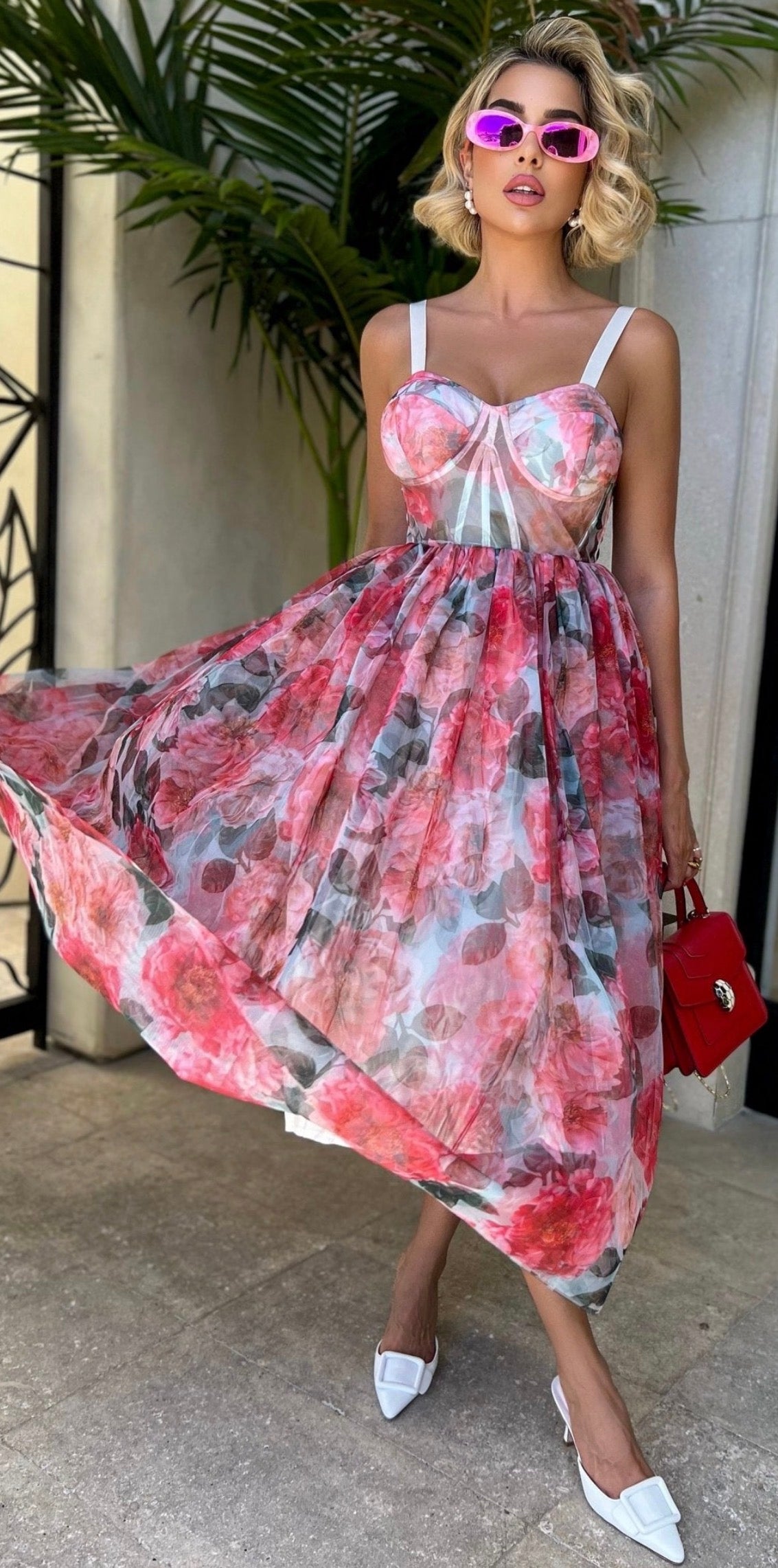 Faded Floral Bustier Midi Dress