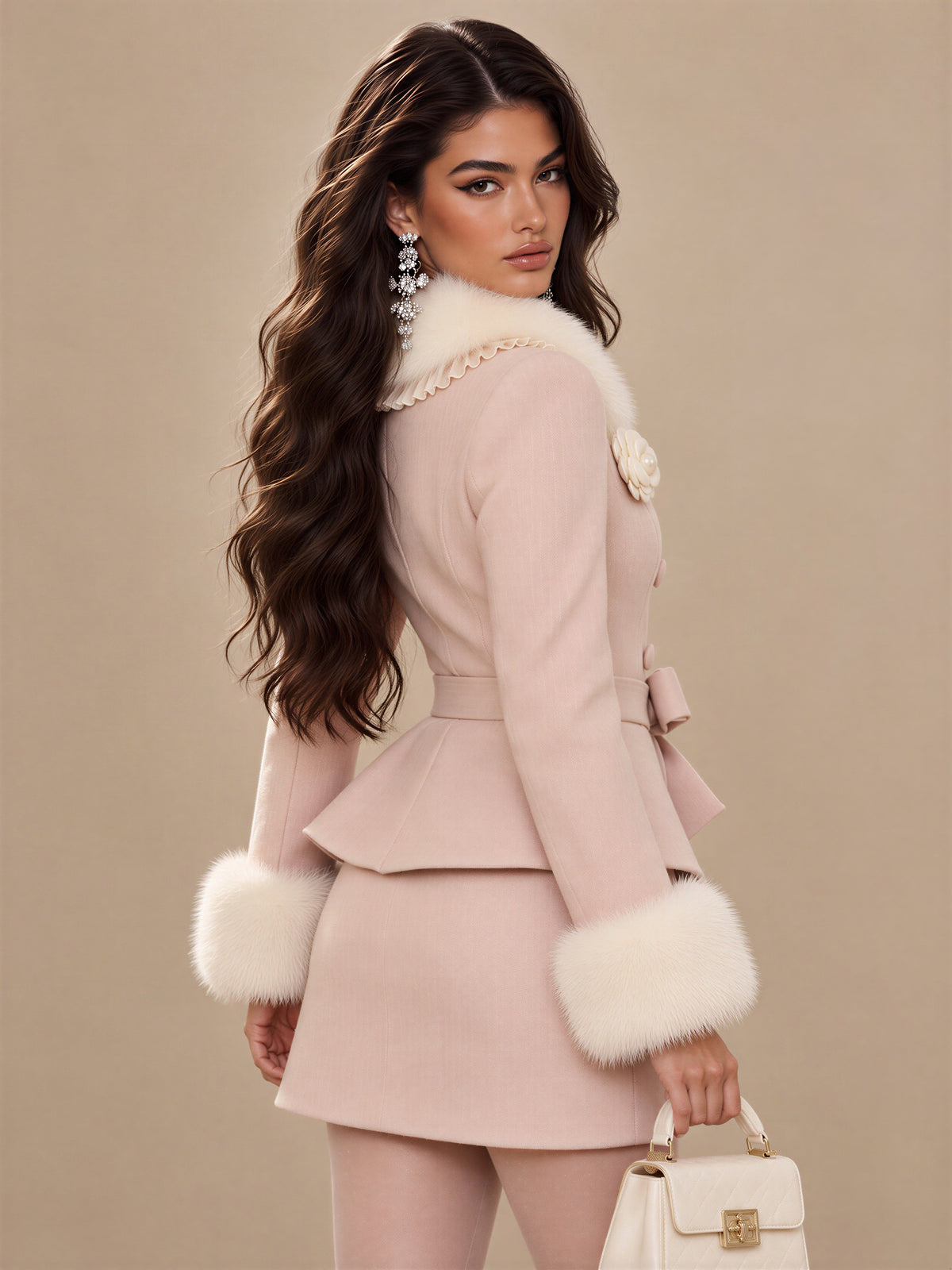 The Rosalie Blush Faux-Fur Coat and Skirt
