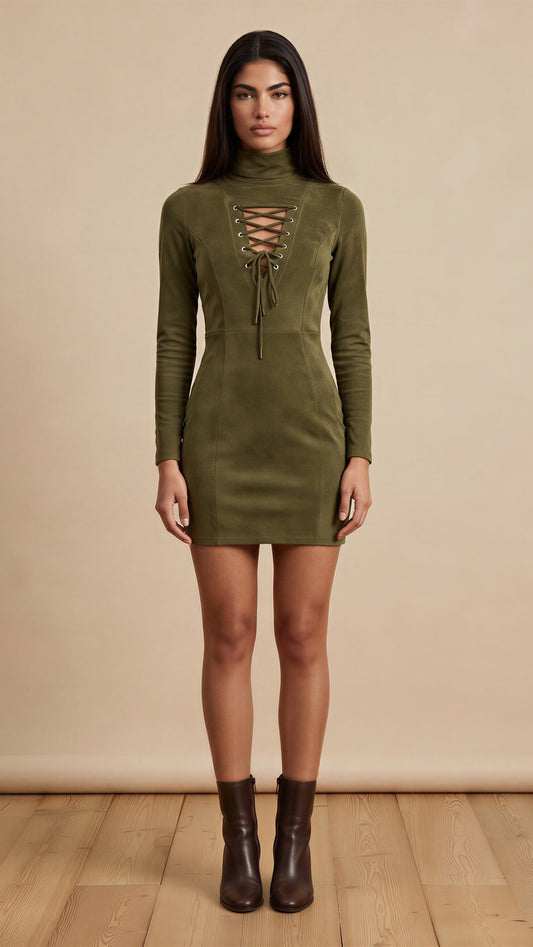 Forest Olive Velvet Mini Dress