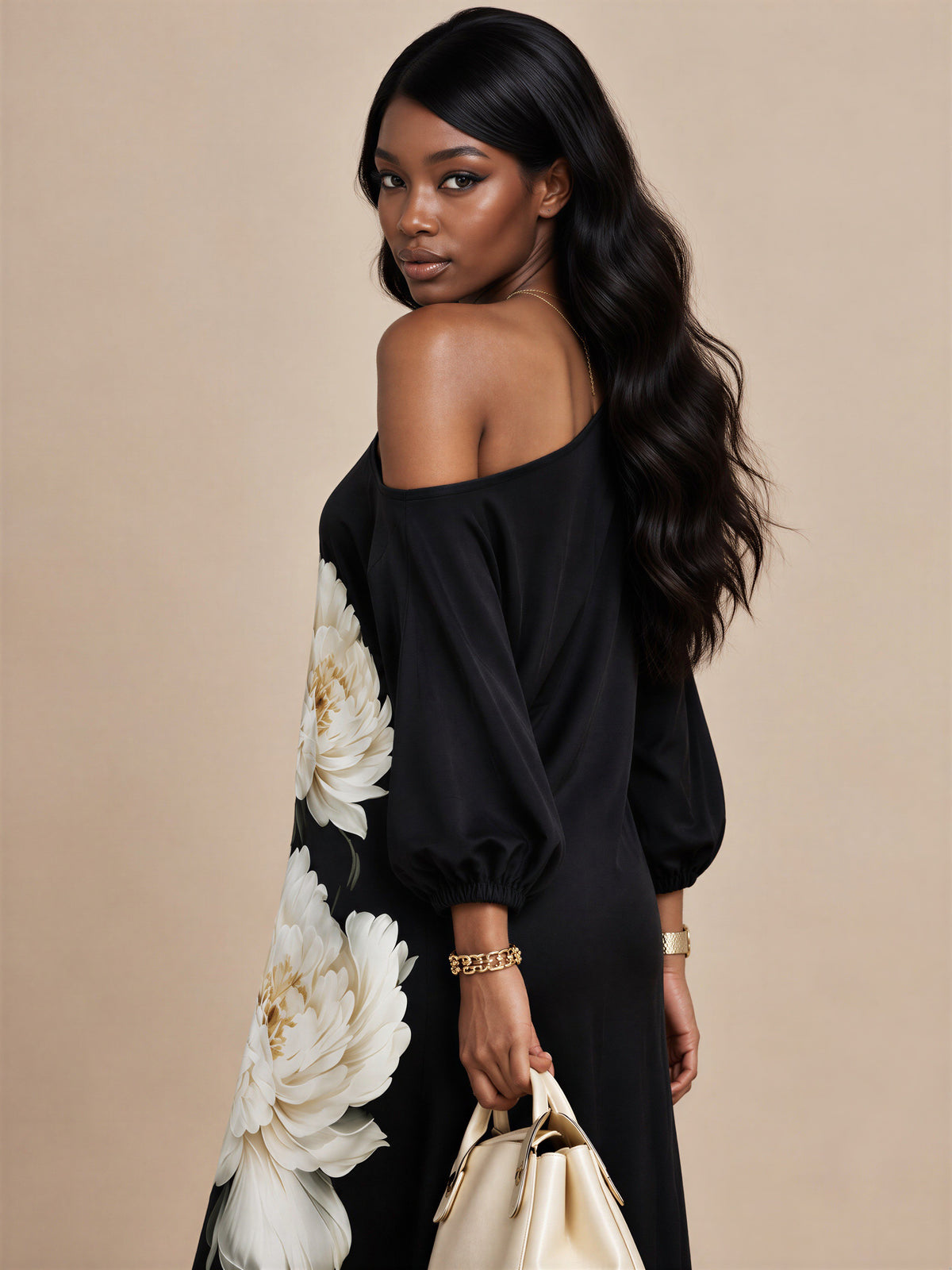 Ivory Bloom One-Shoulder Maxi Dress