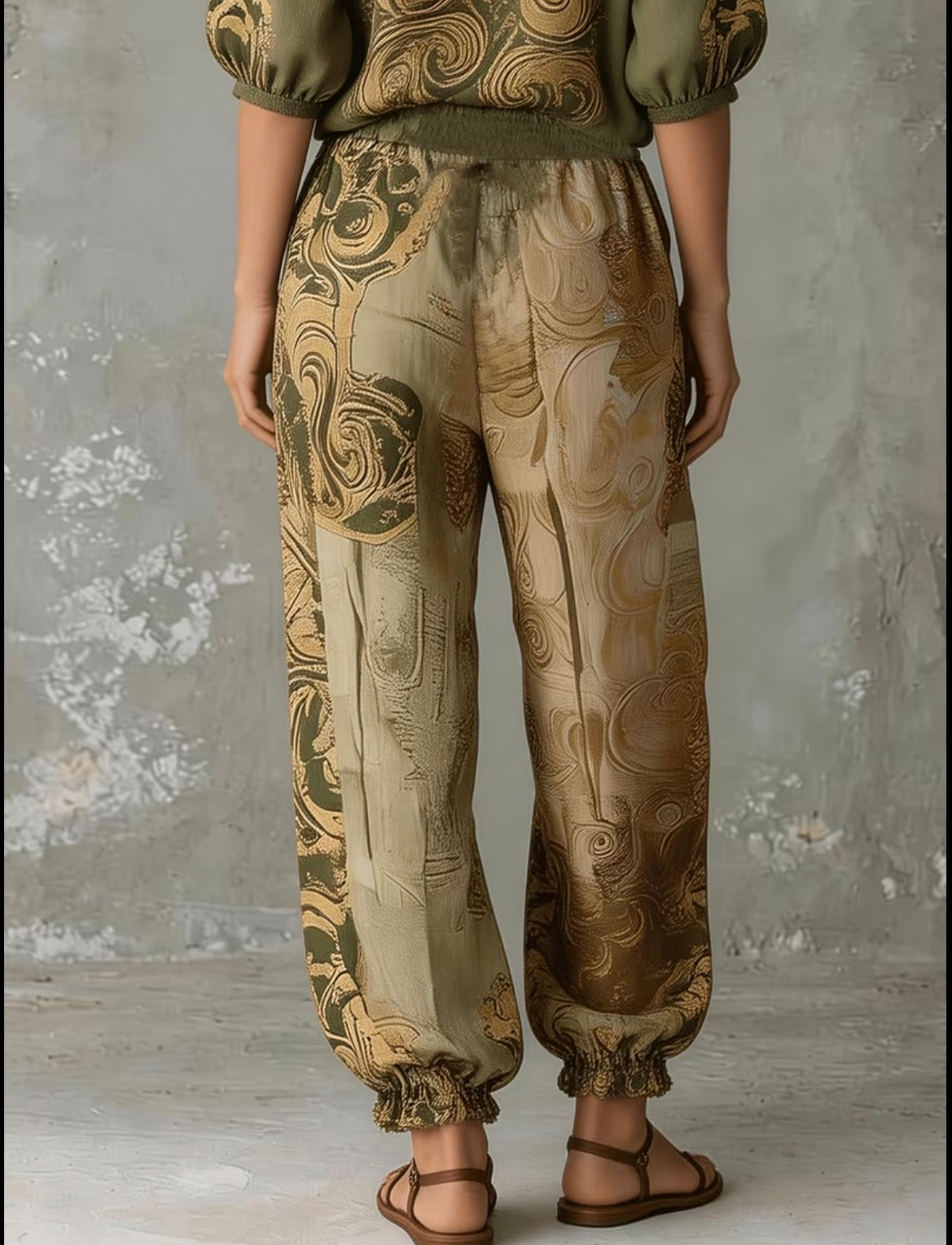 Chic Floral Green Shirt & Elasticated Waist Trousers