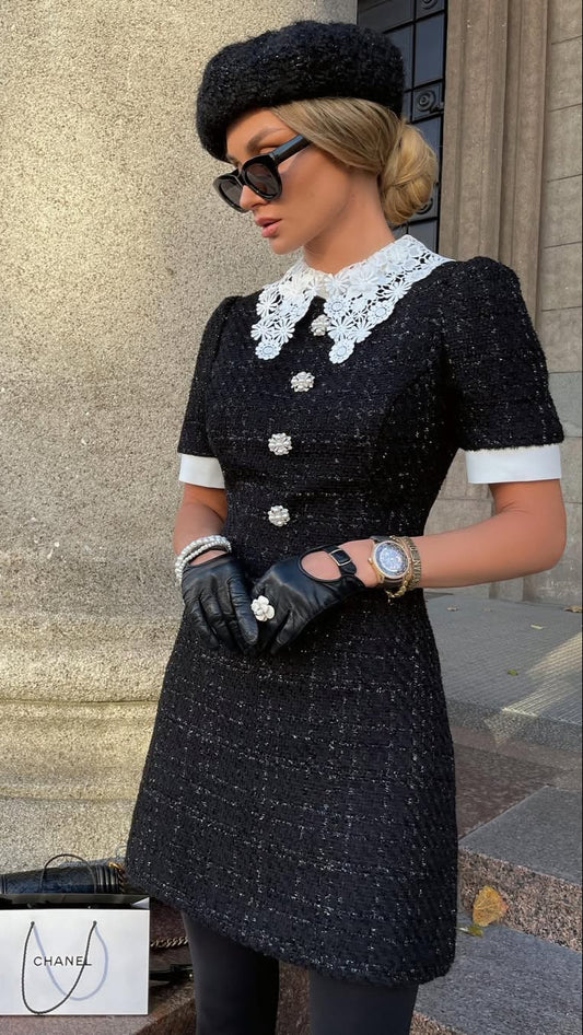 Vintage Tweed & Lace Collar Dress