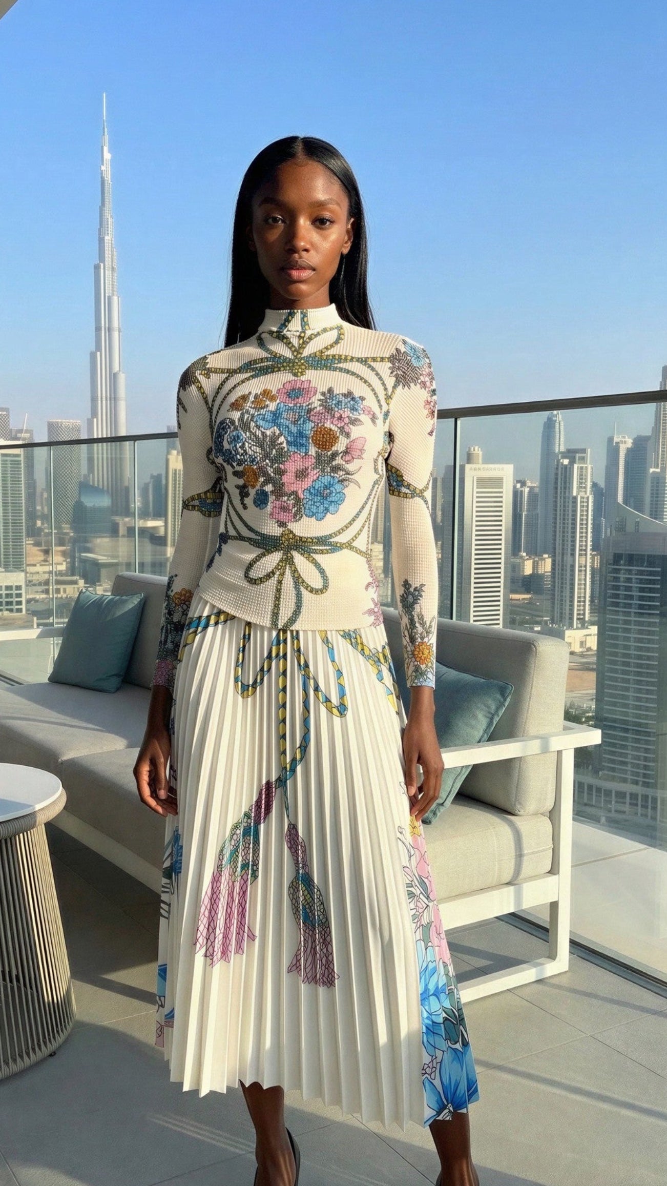 Butterflies and flowers Top and pleated Skirt