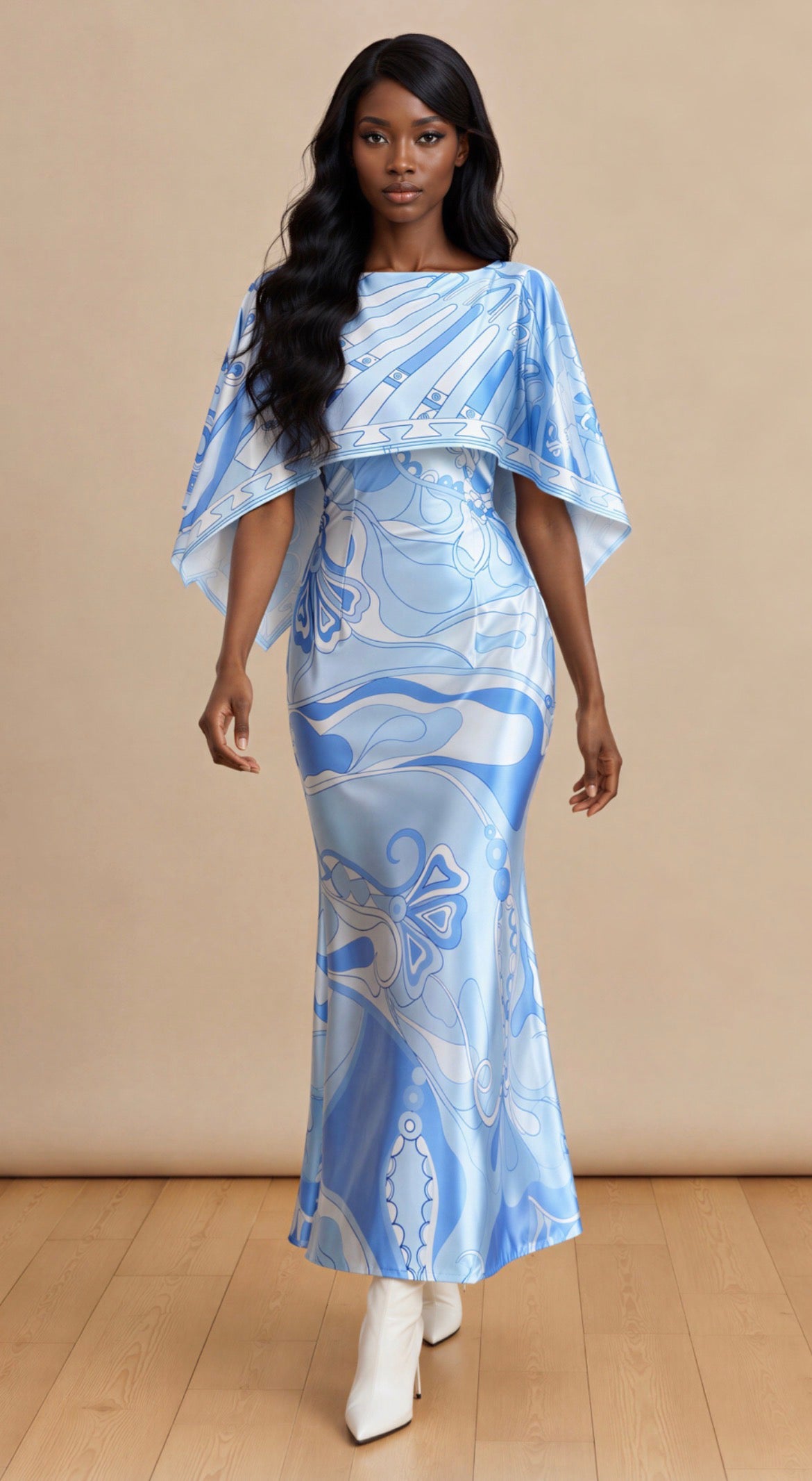 Blue Belle Cape Maxi Dress