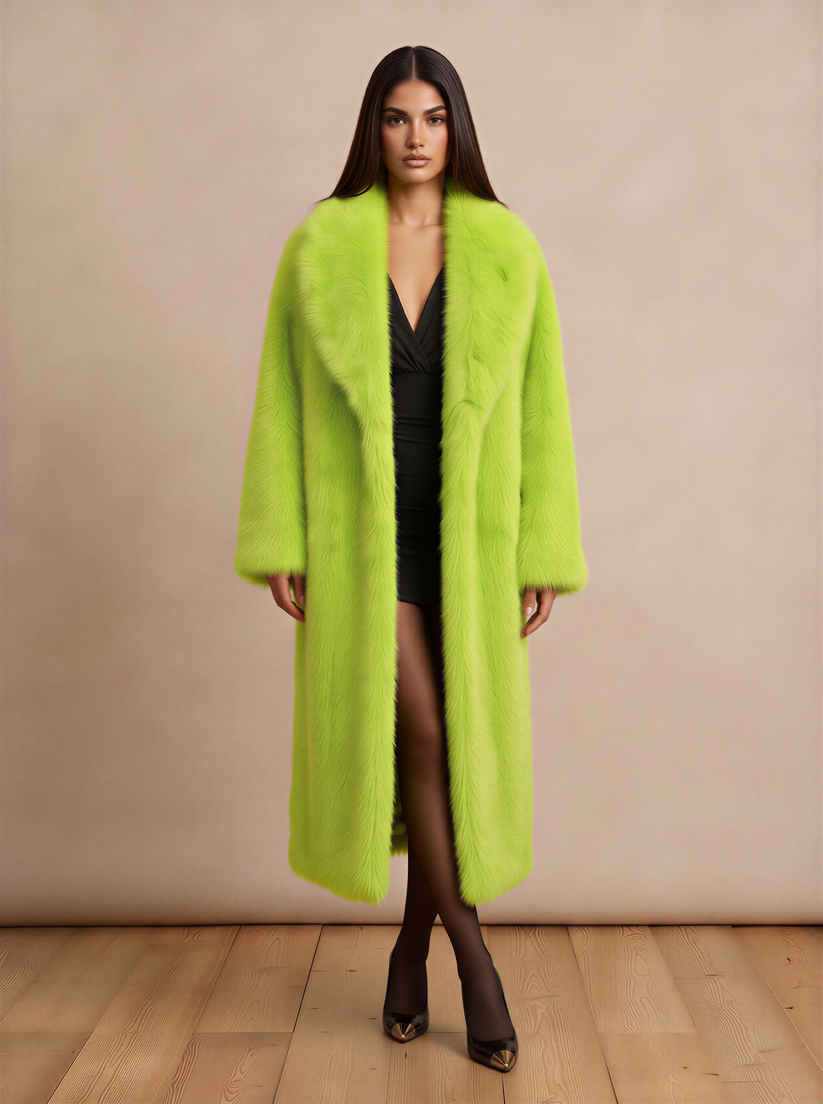Fluorescent Faux Fur Premium Maxi Coat