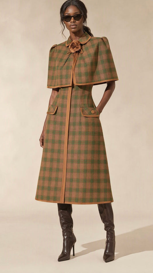 The Elowen Heritage Plaid Cape Dress