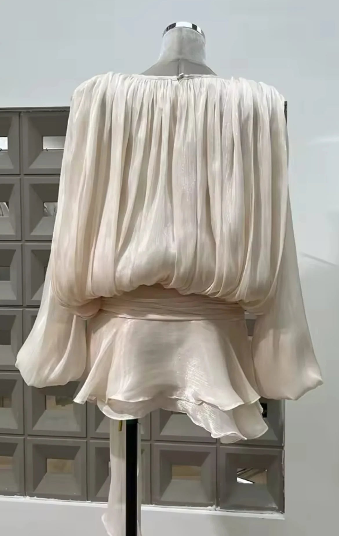 Free Spirit Lantern Sleeves Mini Dress- comes in Beige & Green