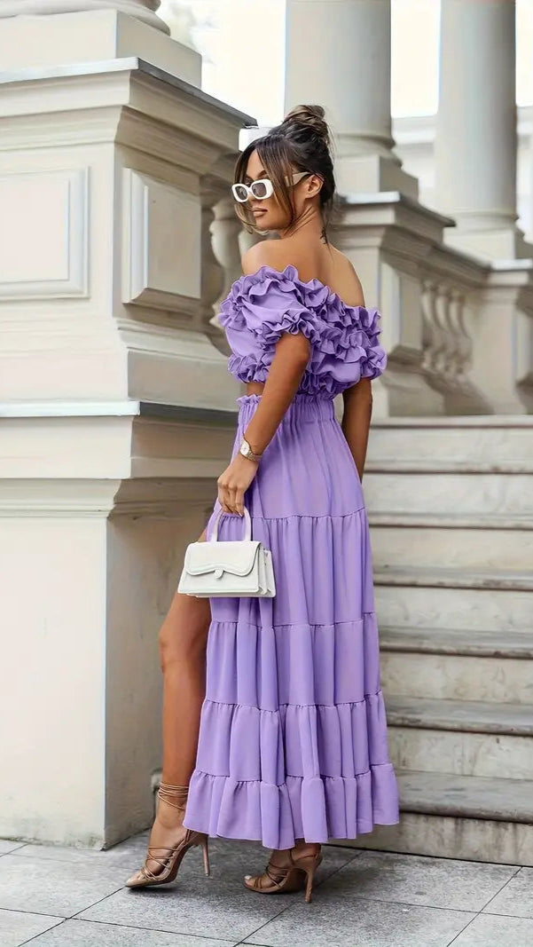 Ruffle Hem Purple Two Piece Set