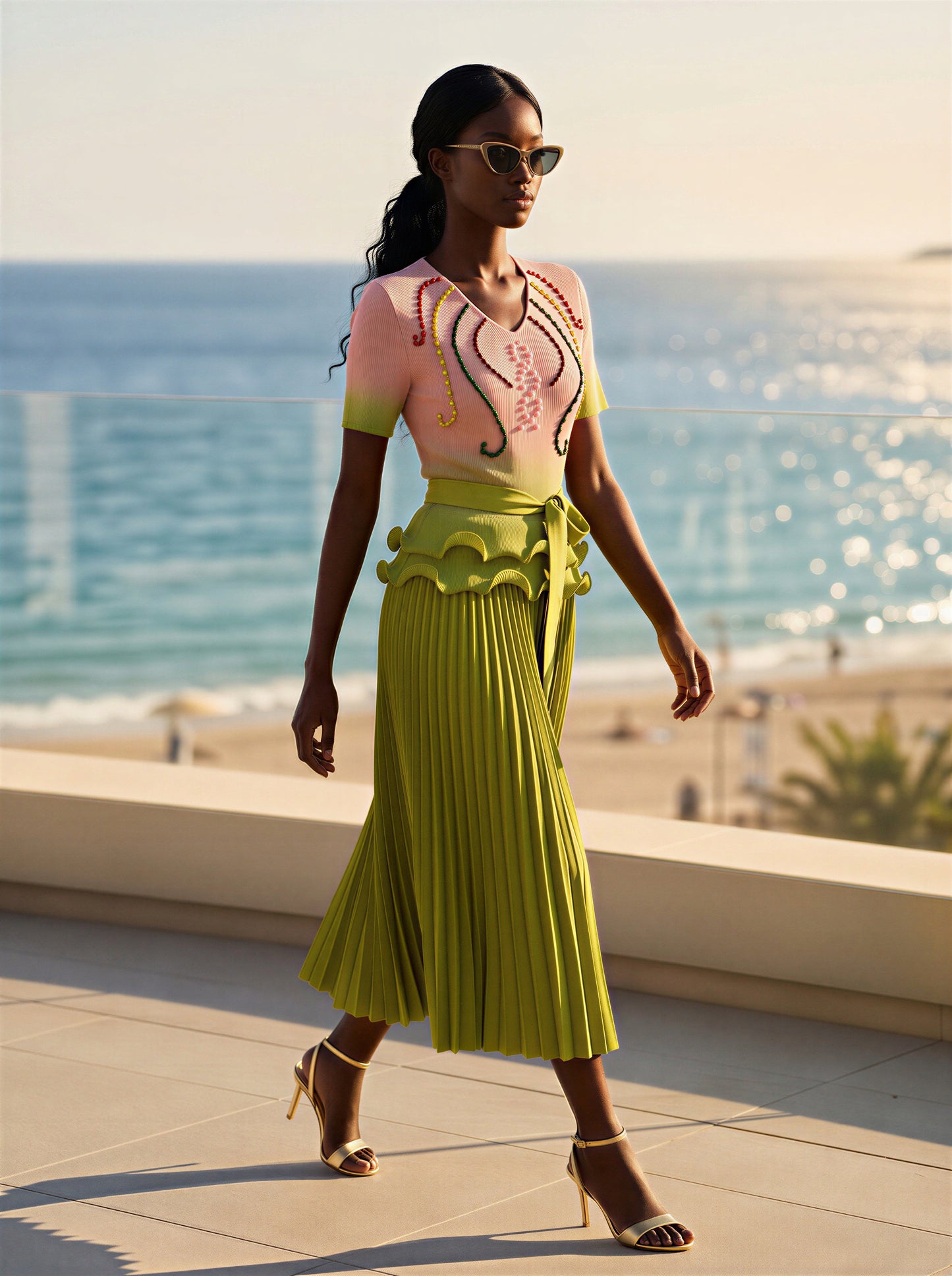 *NEW AW26 Chic Beaded & Embroidered Pleated Midi Dress